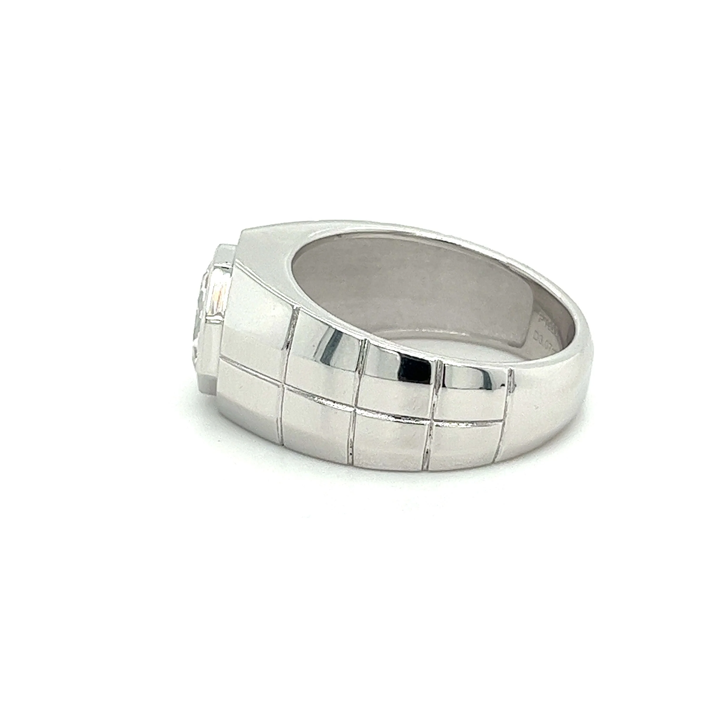 Bezel Set Solitaire 3 Carat Octagon CVD Lab Grown Diamond Mens Ring In Platinum - Image 6