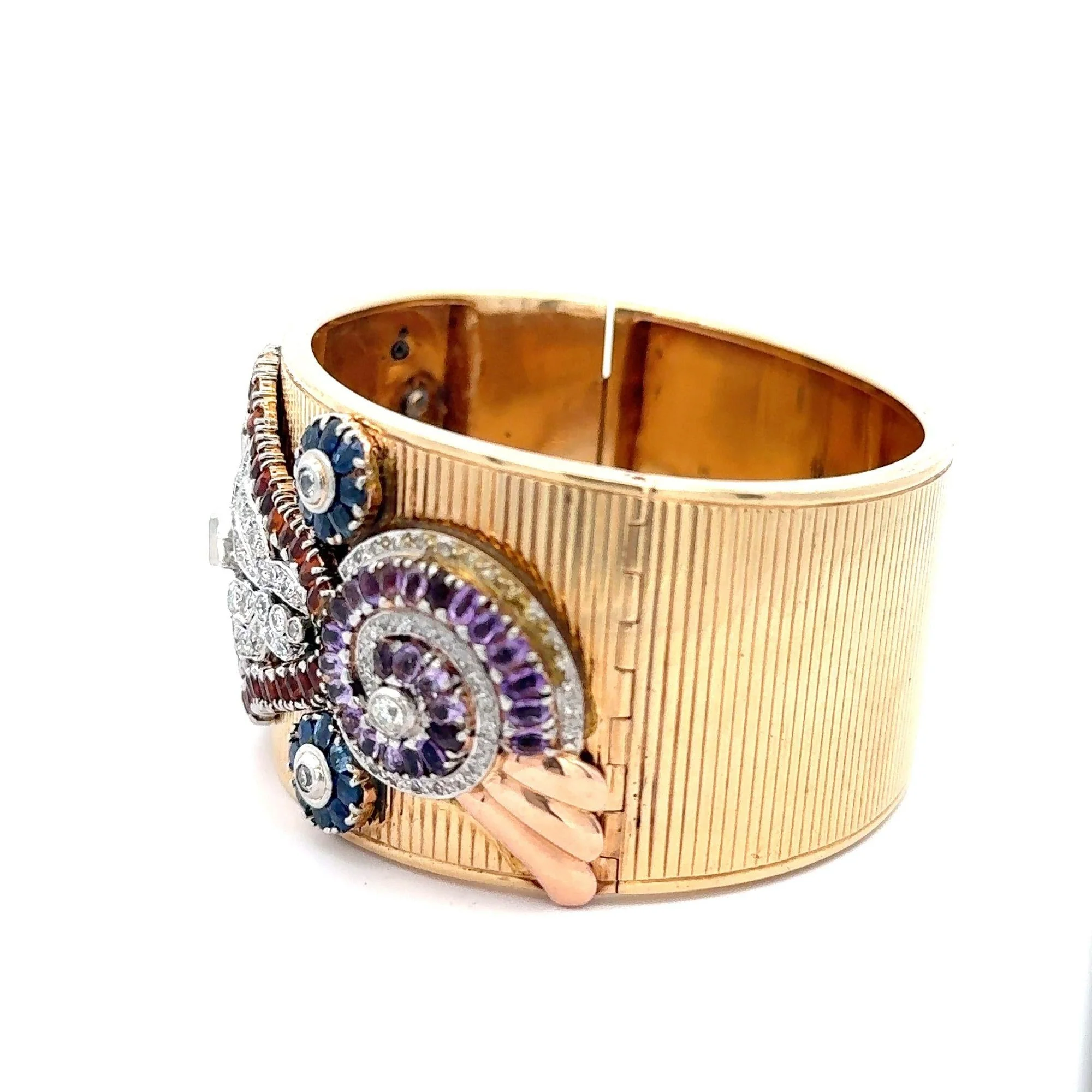 Antique Bohemian Art Deco 14K Gold Cuff Diamond Bangle Bracelet - Image 3