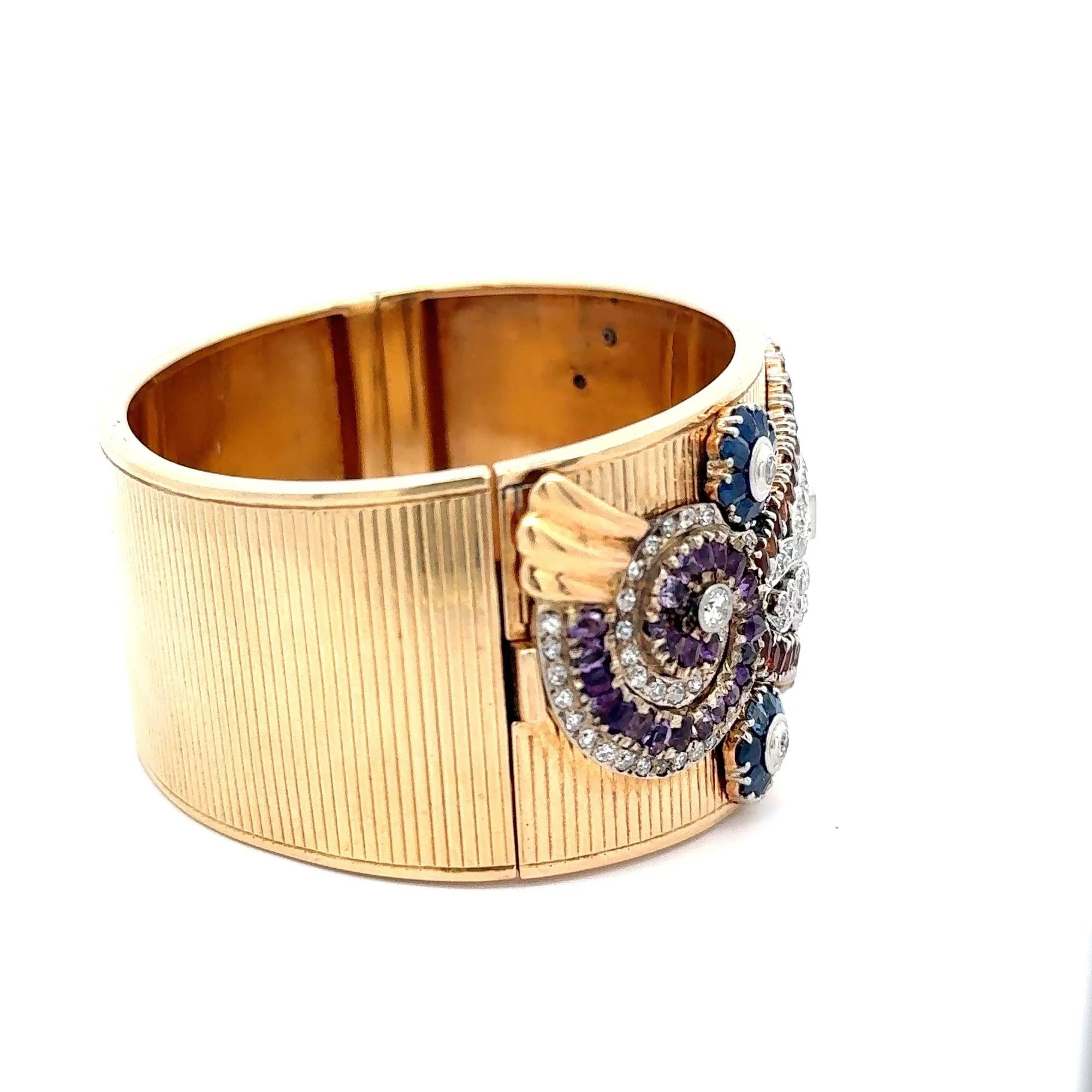 Antique Bohemian Art Deco 14K Gold Cuff Diamond Bangle Bracelet - Image 5