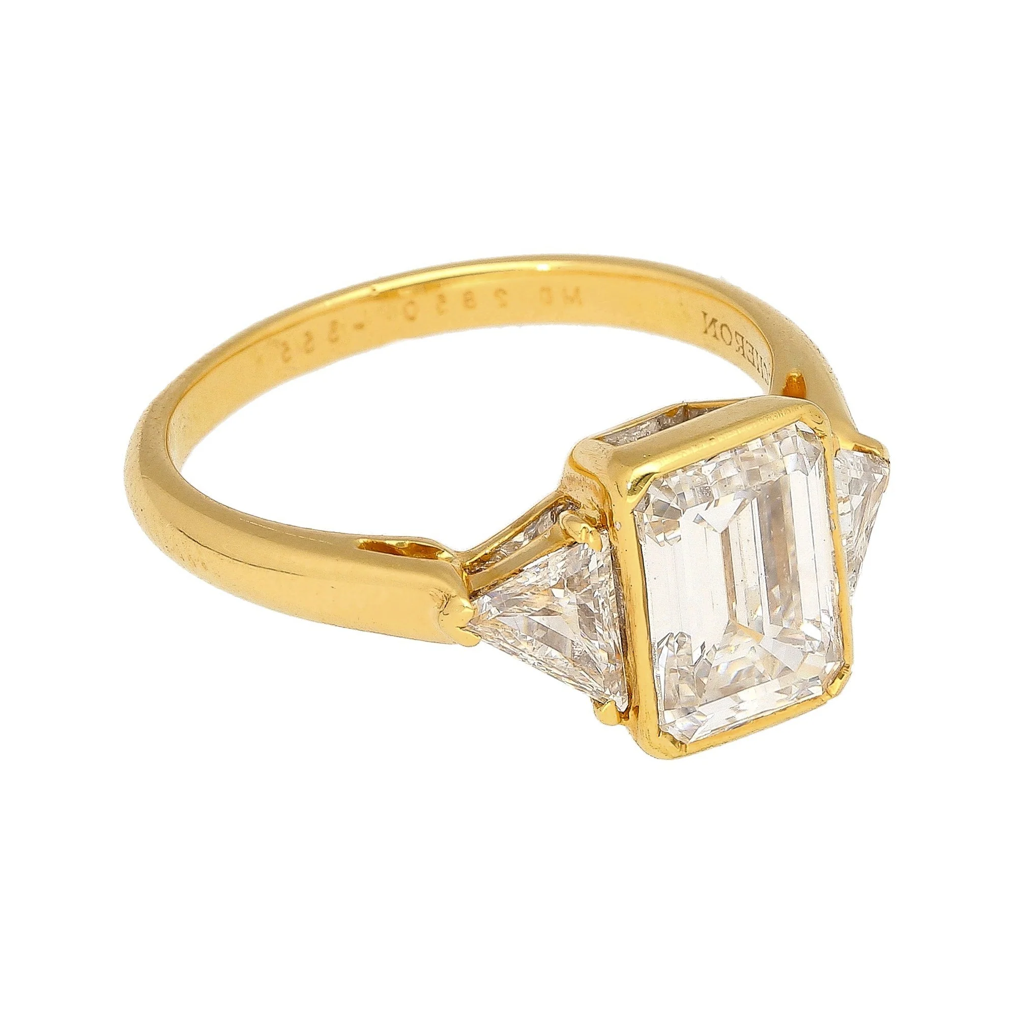 Boucheron Signed Ring With Bezel Set GIA Certified 2.09 Carat Emerald Cut E/SI1 Diamond and Trillion Side Stones - Image 4