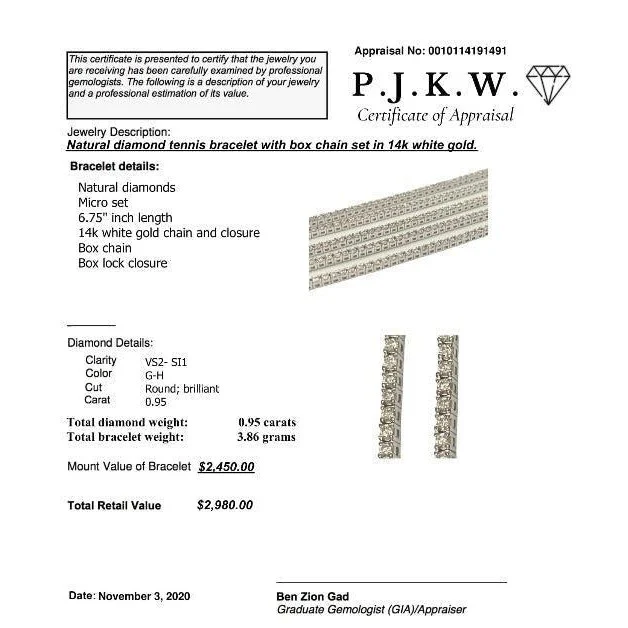 Box Chain Natural Diamond Tennis Bracelet in 18k white gold - Image 8