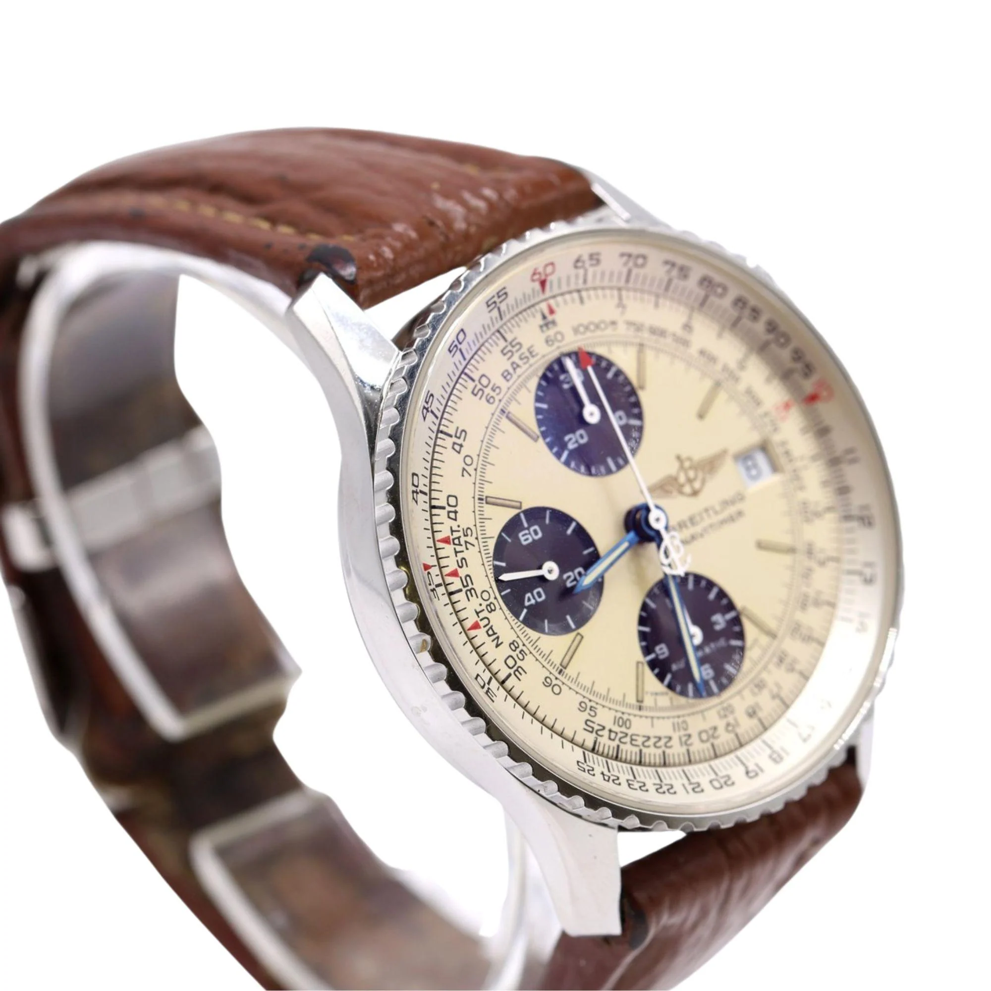 Breitling Old Navitimer A13022 Stainless Steel Champagne Dial Chronograph Watch - Image 3