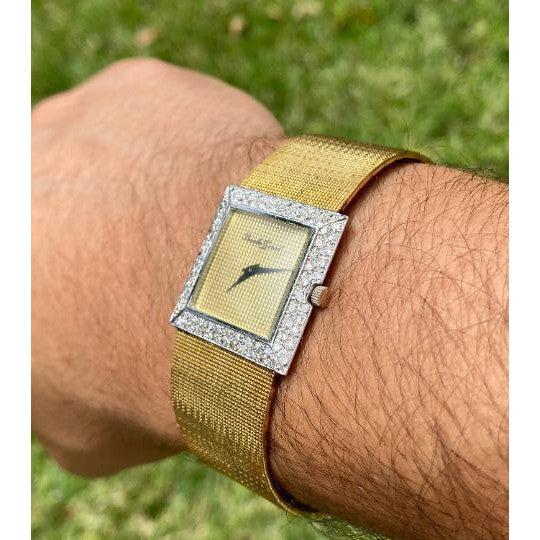 Bueche Girod Mens Square Watch in 18k gold & Diamond Bezel - Image 6