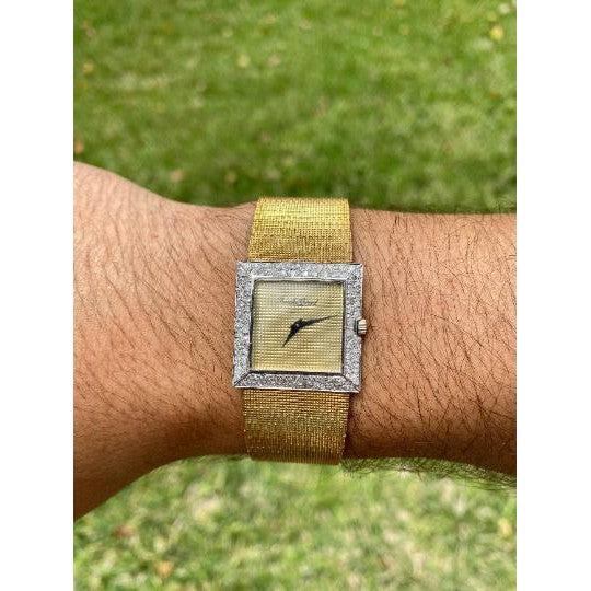 Bueche Girod Mens Square Watch in 18k gold & Diamond Bezel - Image 7