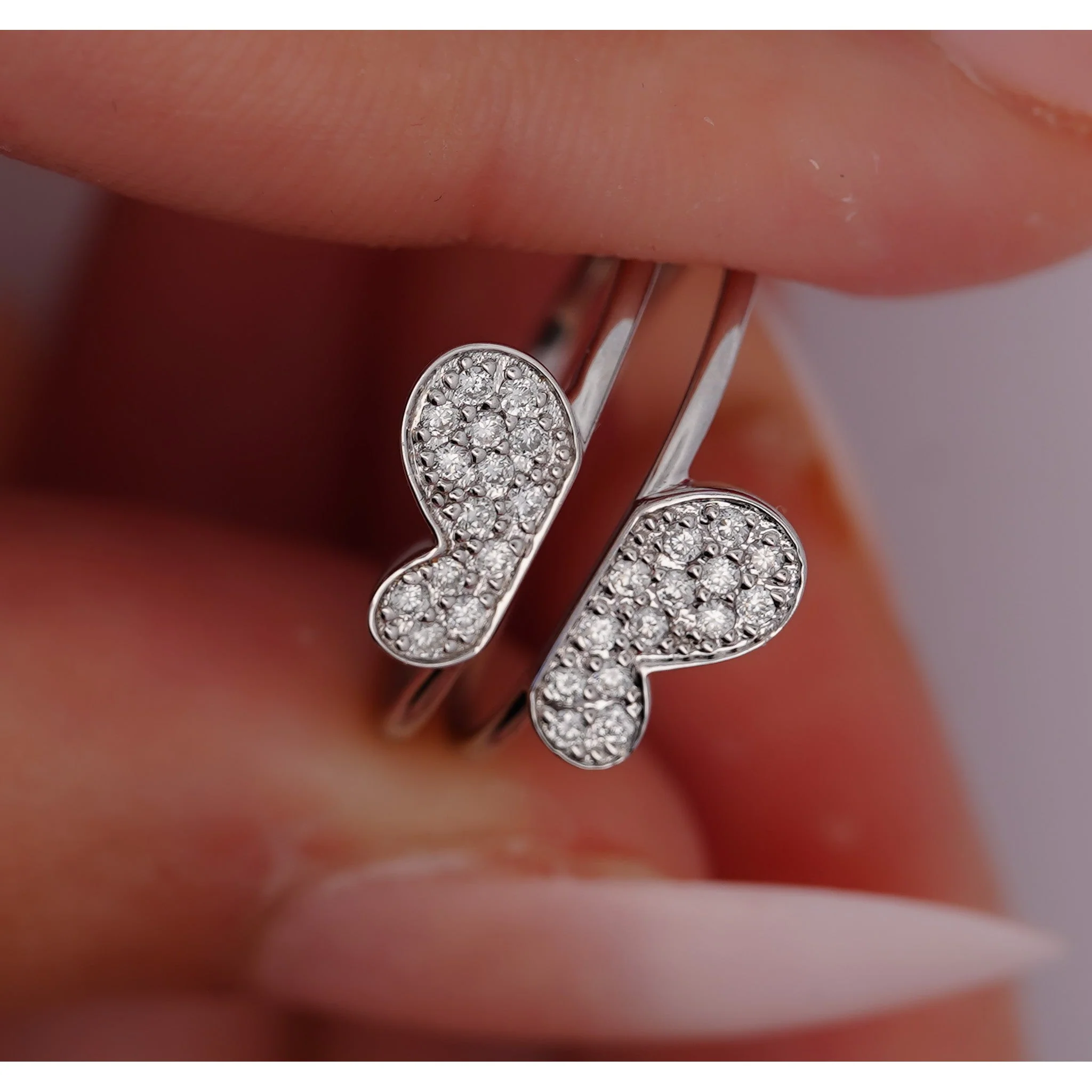 Natural Diamond Butterfly Ring 14K Gold Two-Piece Stack Ring - Image 3