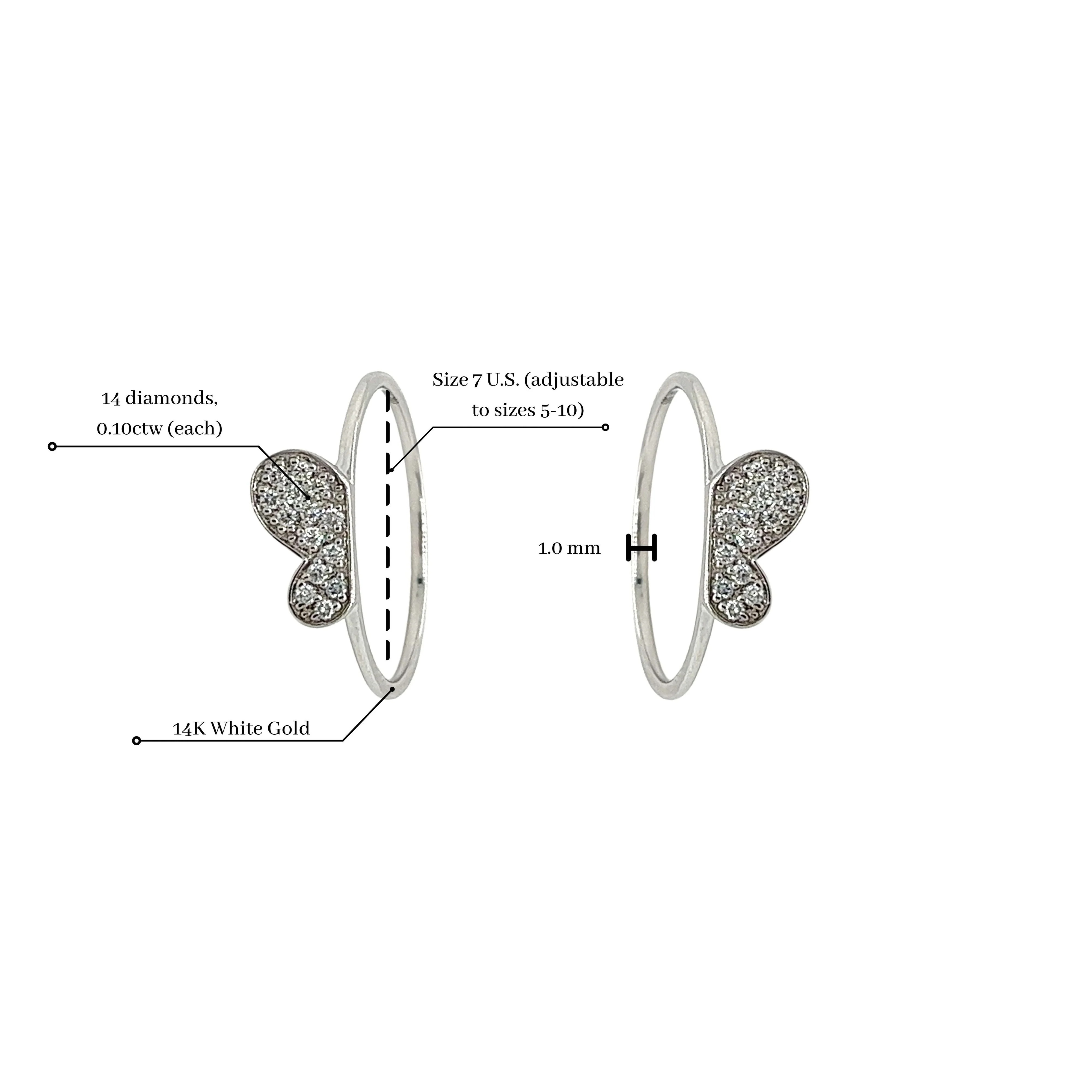 Natural Diamond Butterfly Ring 14K Gold Two-Piece Stack Ring - Image 9