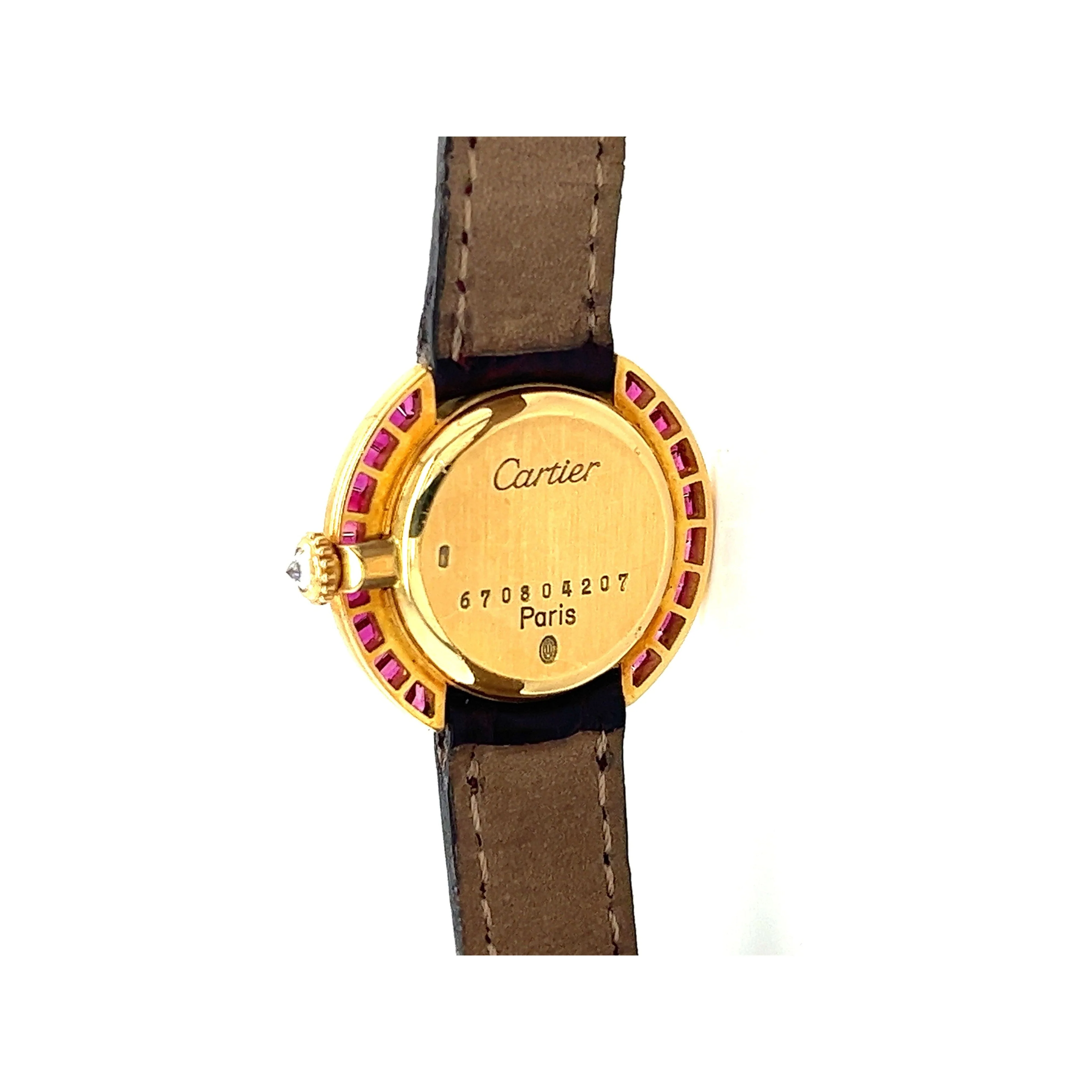Cartier Paris 18K Gold and Leather 28MM Manual Wind Baguette Ruby and Diamond Watch - Image 2