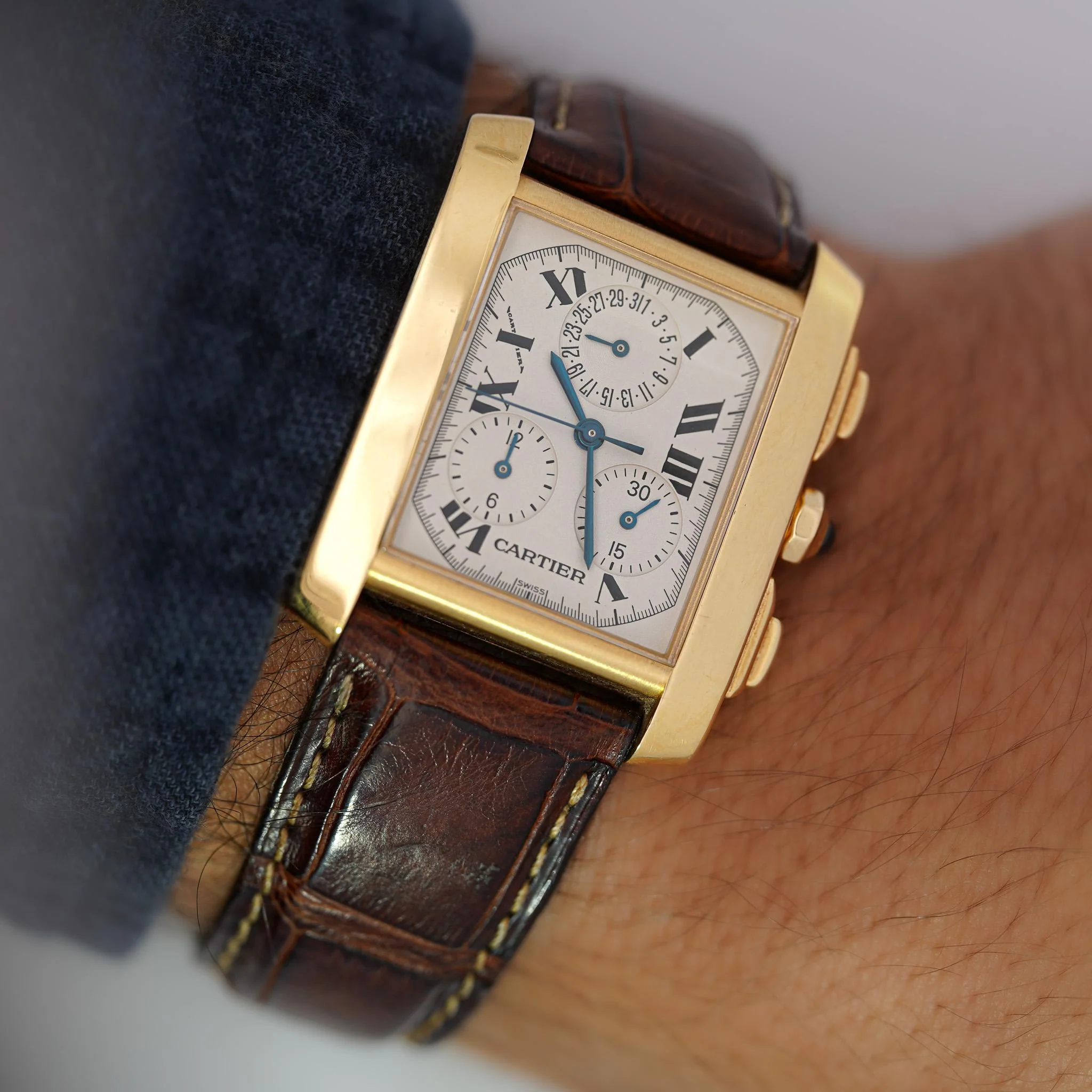 Cartier 18k Gold Tank Francaise Chronograph XL Watch - Image 2