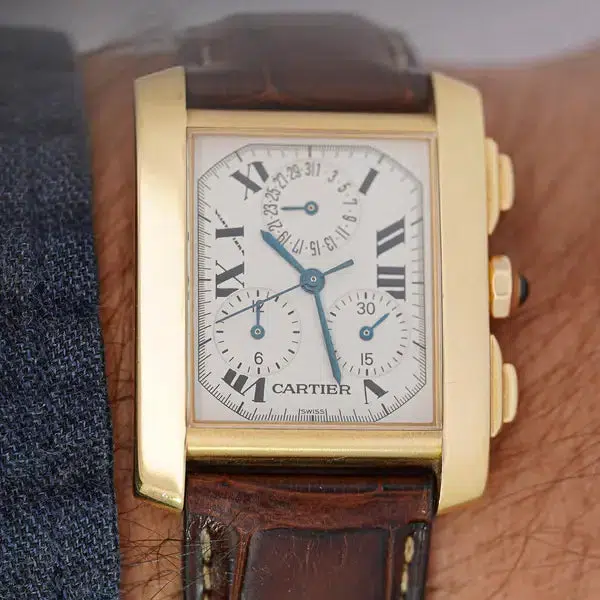 Cartier 18k Gold Tank Francaise Chronograph XL Watch - Image 8