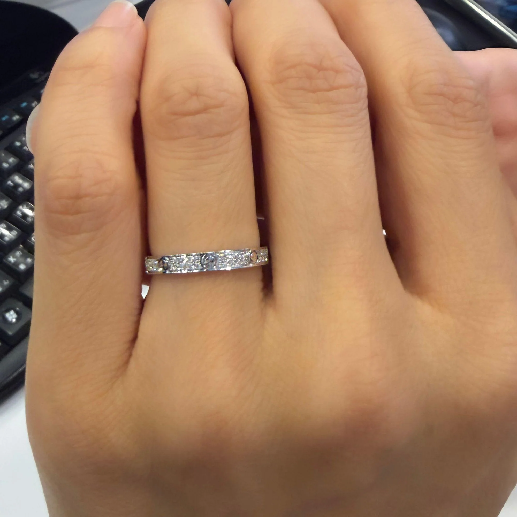 Cartier Love 18K White Gold Full Diamond Pavé Screw Motif Wedding Band Ring - Image 9