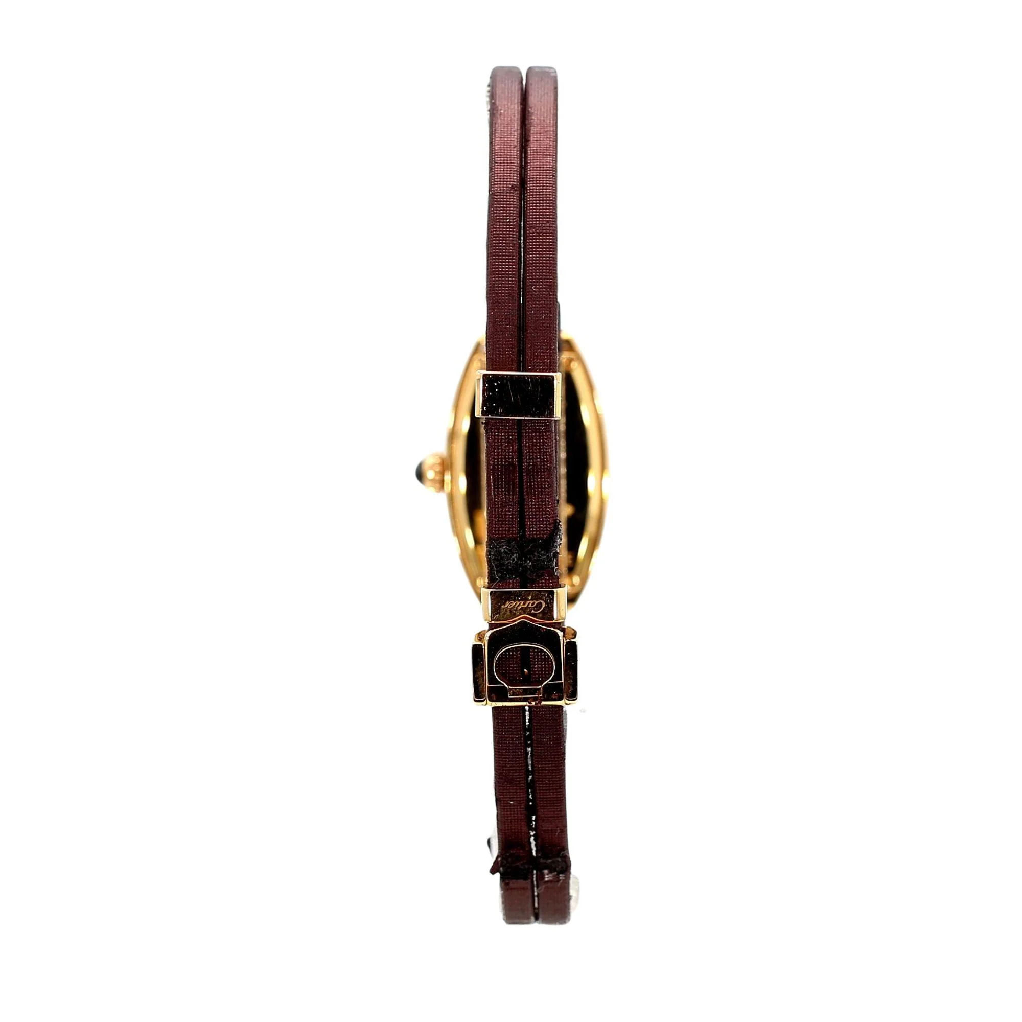 Cartier Mini Tonneau Lanieres 2592 18K Rose Gold Burgundy Strap Quartz Watch - Image 10