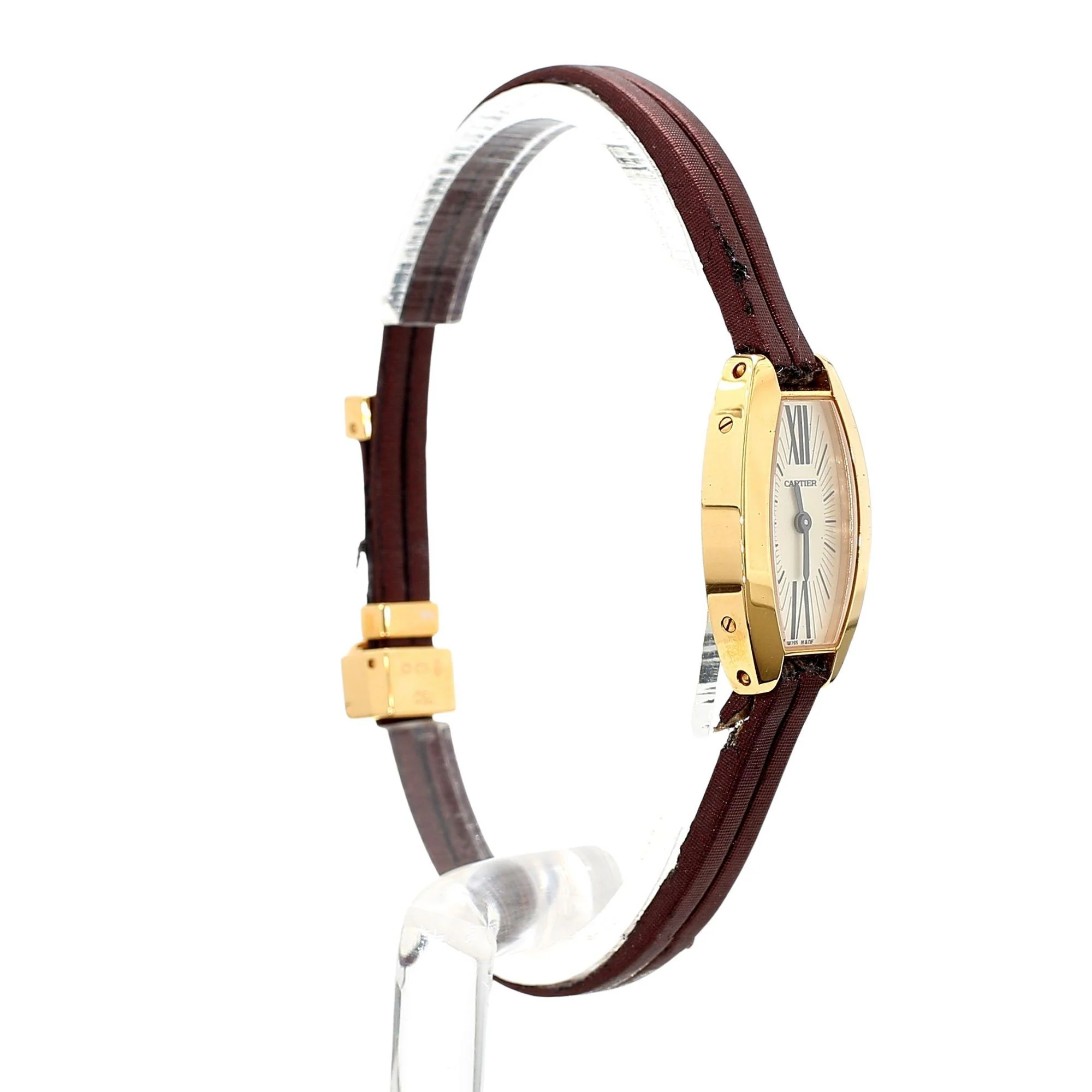 Cartier Mini Tonneau Lanieres 2592 18K Rose Gold Burgundy Strap Quartz Watch - Image 13