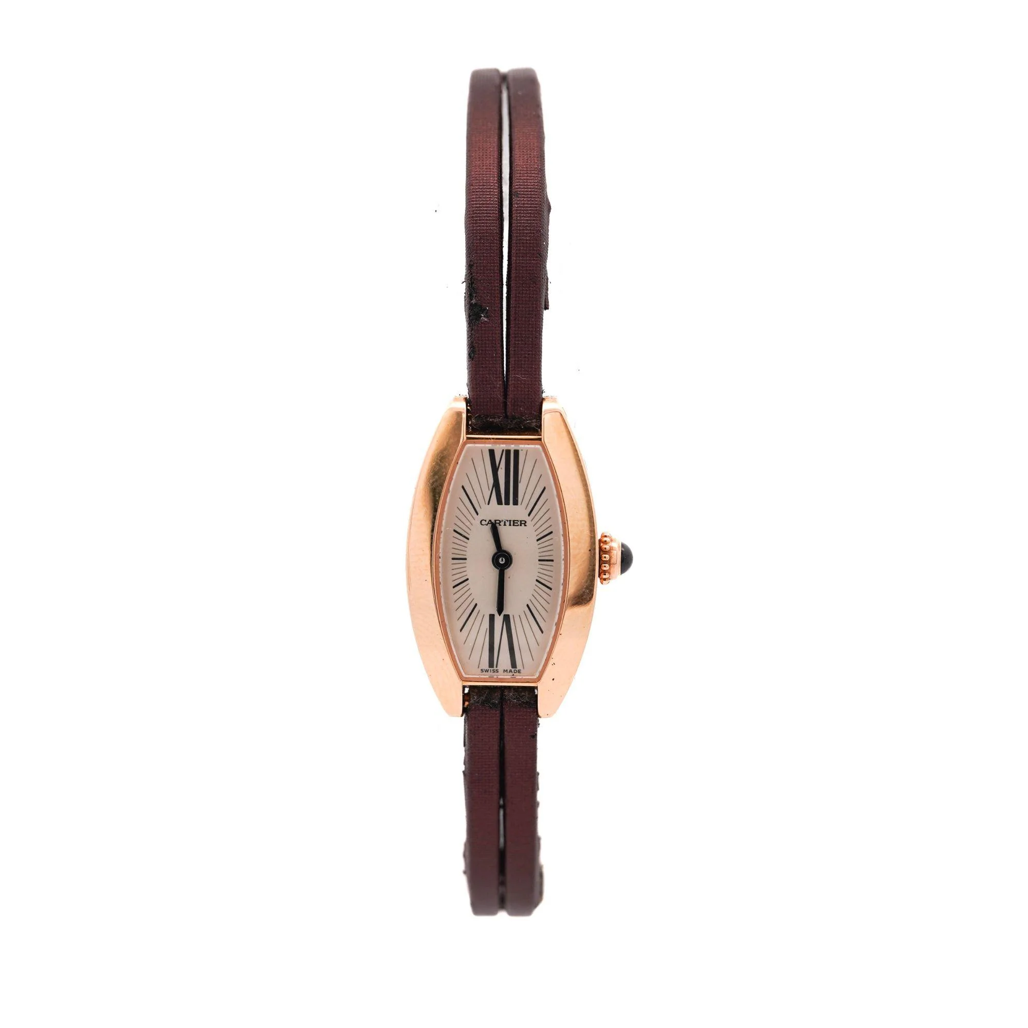 Cartier Mini Tonneau Lanieres 2592 18K Rose Gold Burgundy Strap Quartz Watch - Image 14