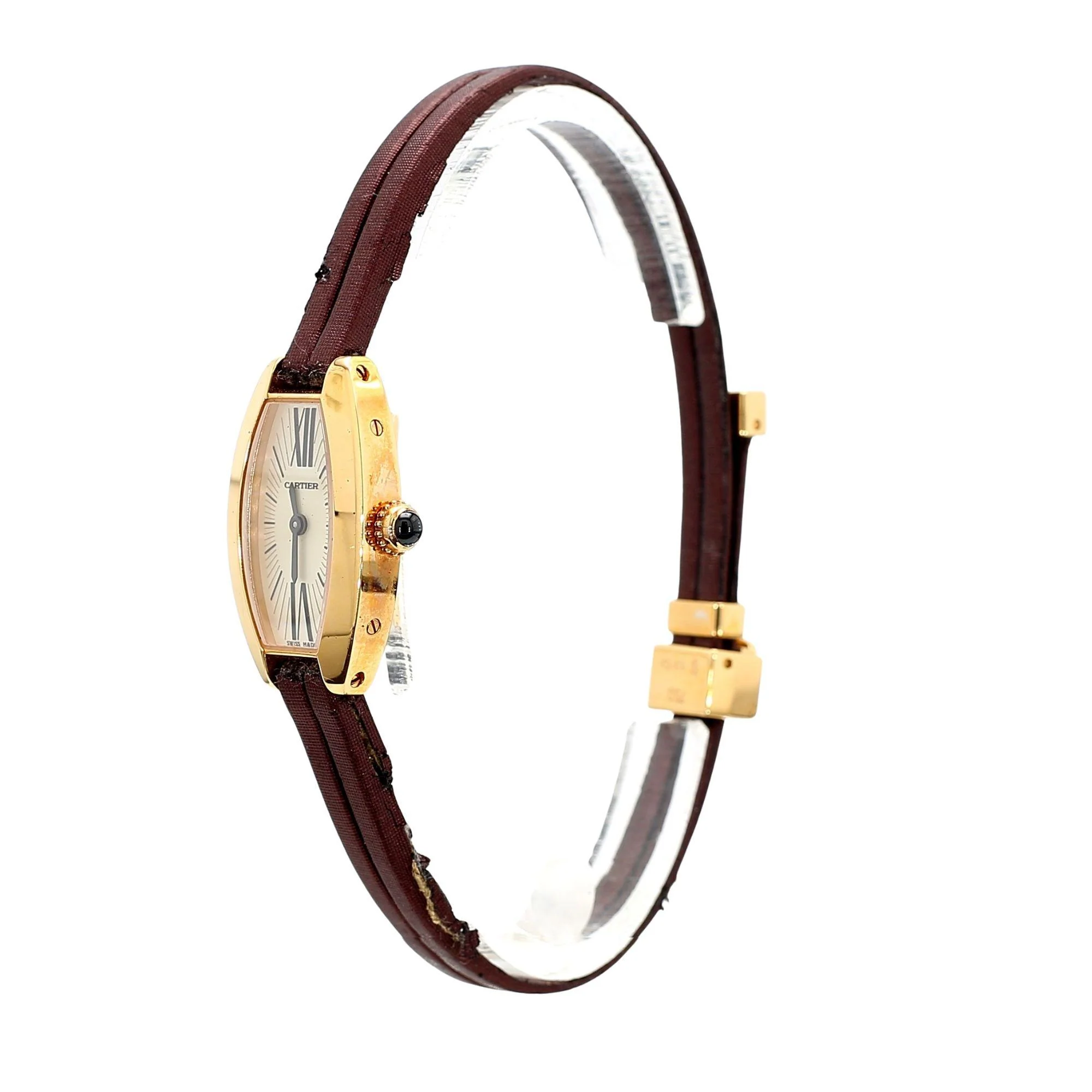 Cartier Mini Tonneau Lanieres 2592 18K Rose Gold Burgundy Strap Quartz Watch - Image 7