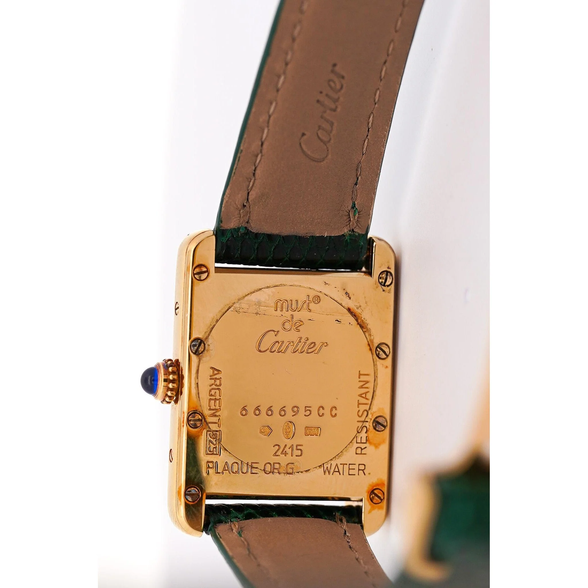 Cartier Must de Tank ref. 2415 Watch On Green/Black Leather With Box & Papers - Image 6