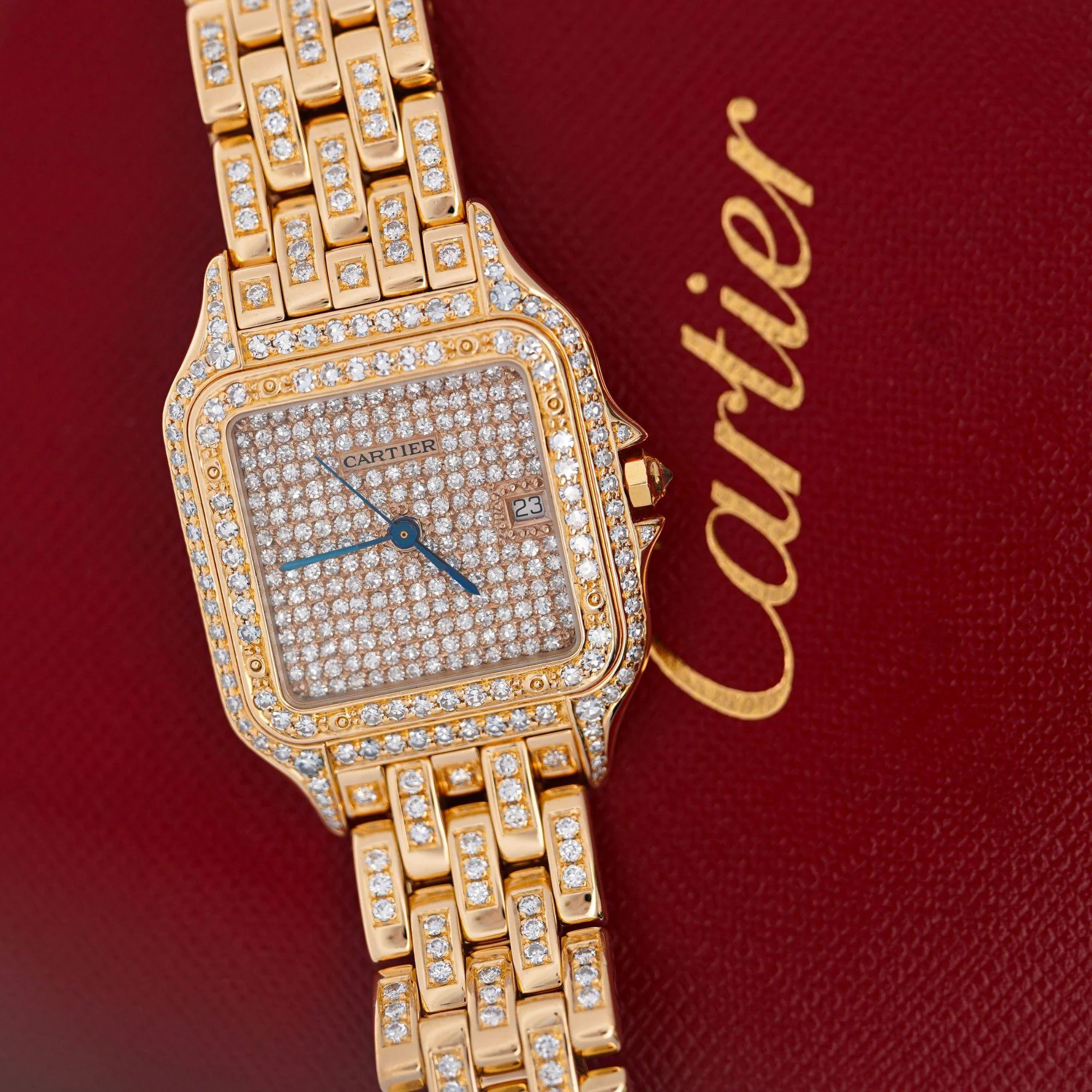 Cartier Panthere Full Factory Diamond 27mm 18K Gold Watch Ref 008133 - Image 8
