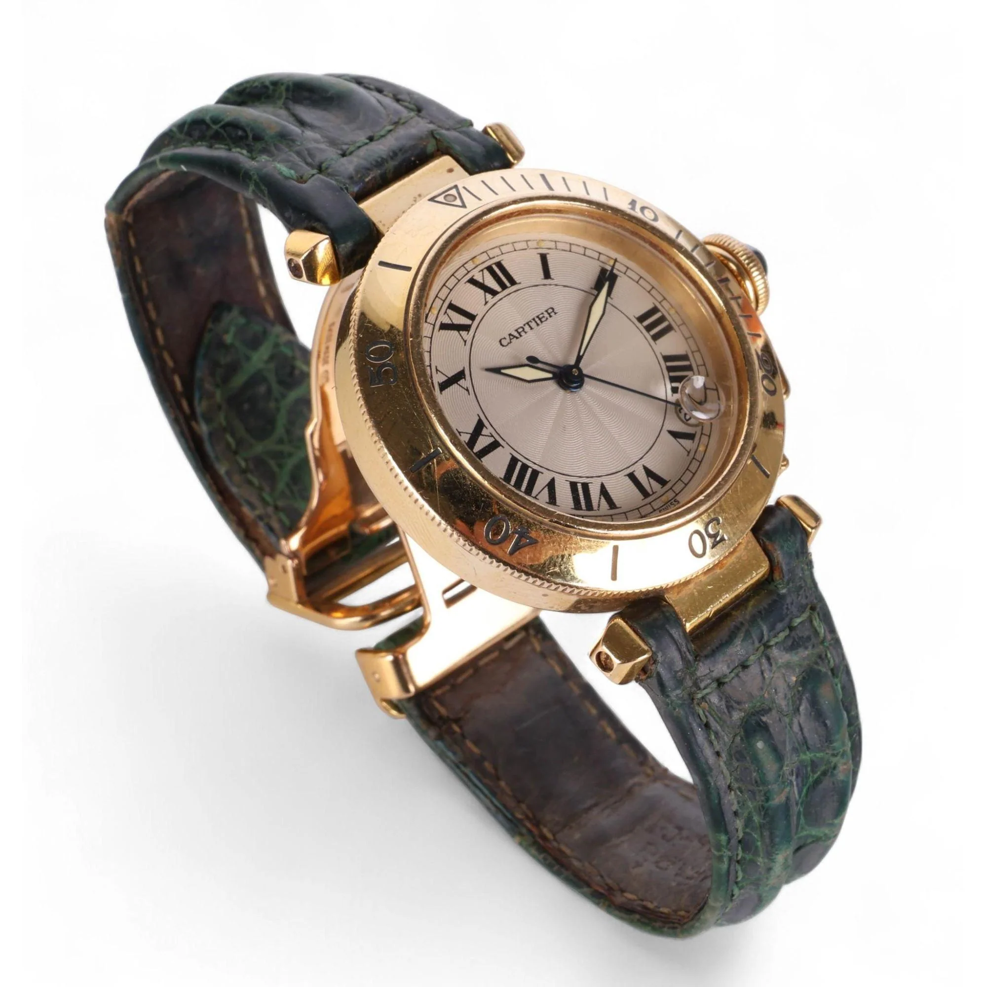 Cartier Pasha 1035 Automatic Watch 18K Gold Ivory Dial Alligator Strap 35mm - Image 6