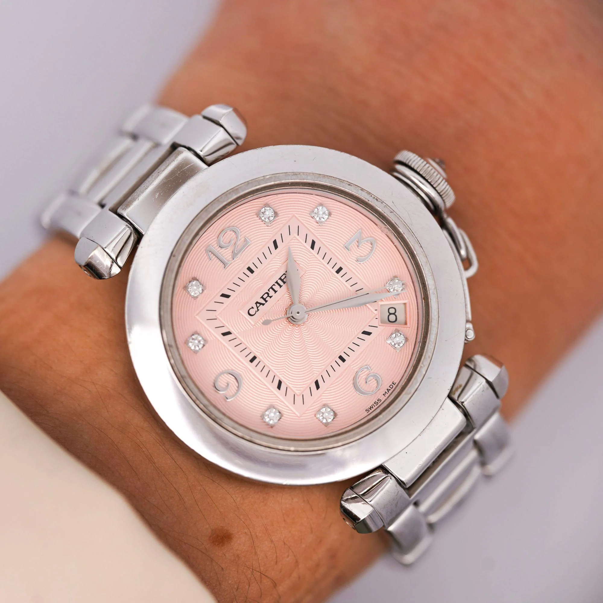 Cartier Pasha 2308 Diamond 18K White Gold Pink Dial Bracelet Automatic Watch - Image 2