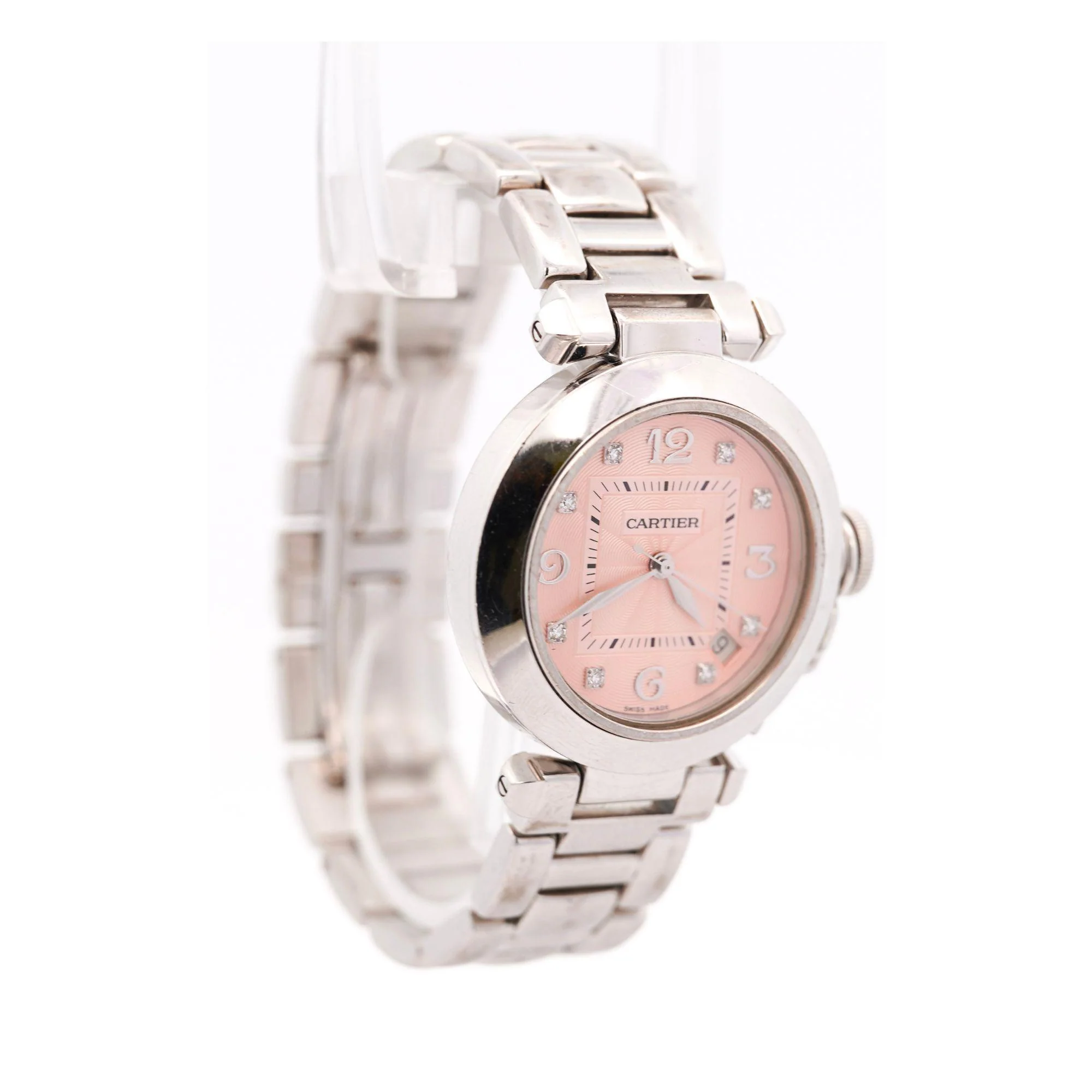 Cartier Pasha 2308 Diamond 18K White Gold Pink Dial Bracelet Automatic Watch - Image 4