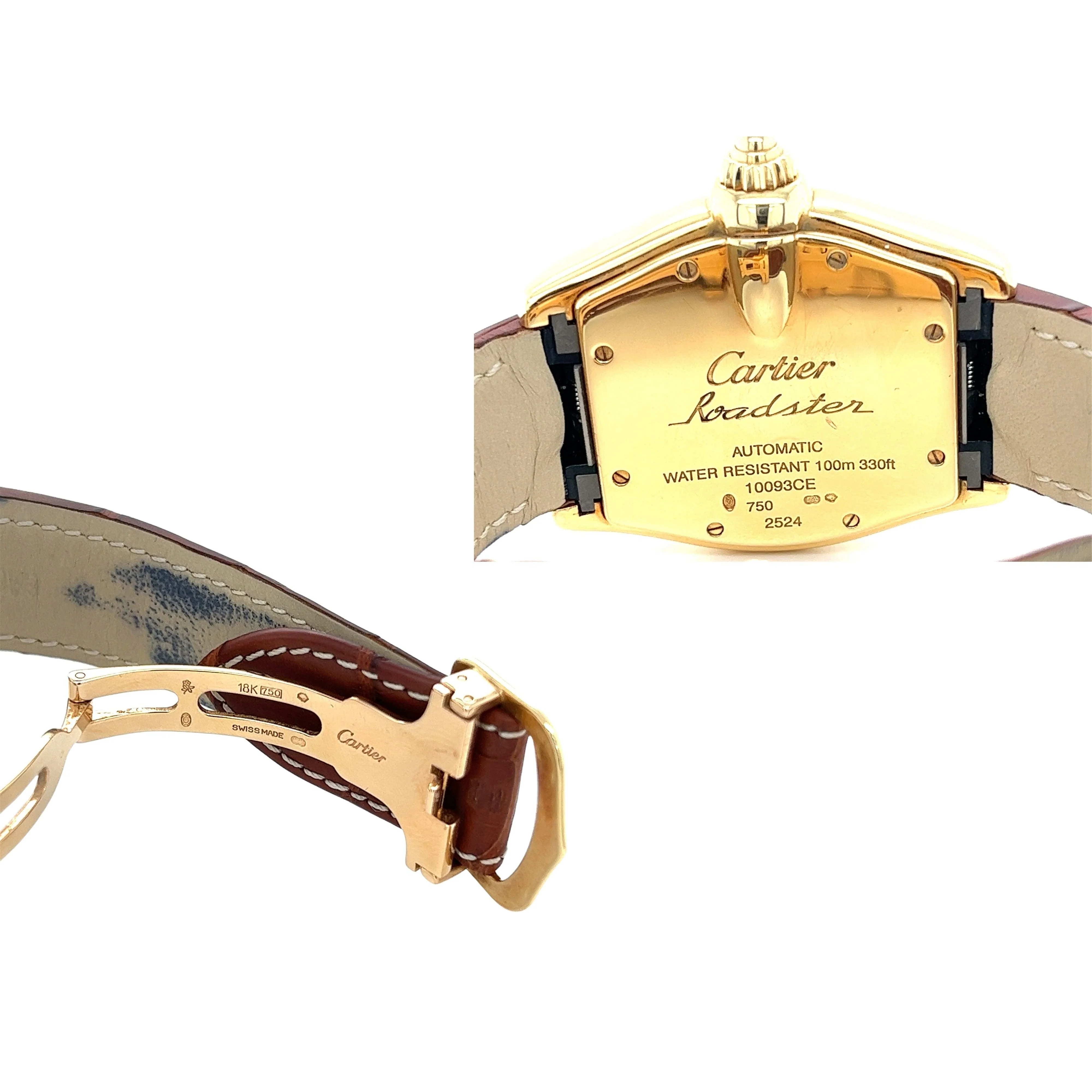 Cartier Roadster Ref. 2524 Men's Tonneau Large Size 18K Gold Watch in Leather with Box and Papers - Image 4