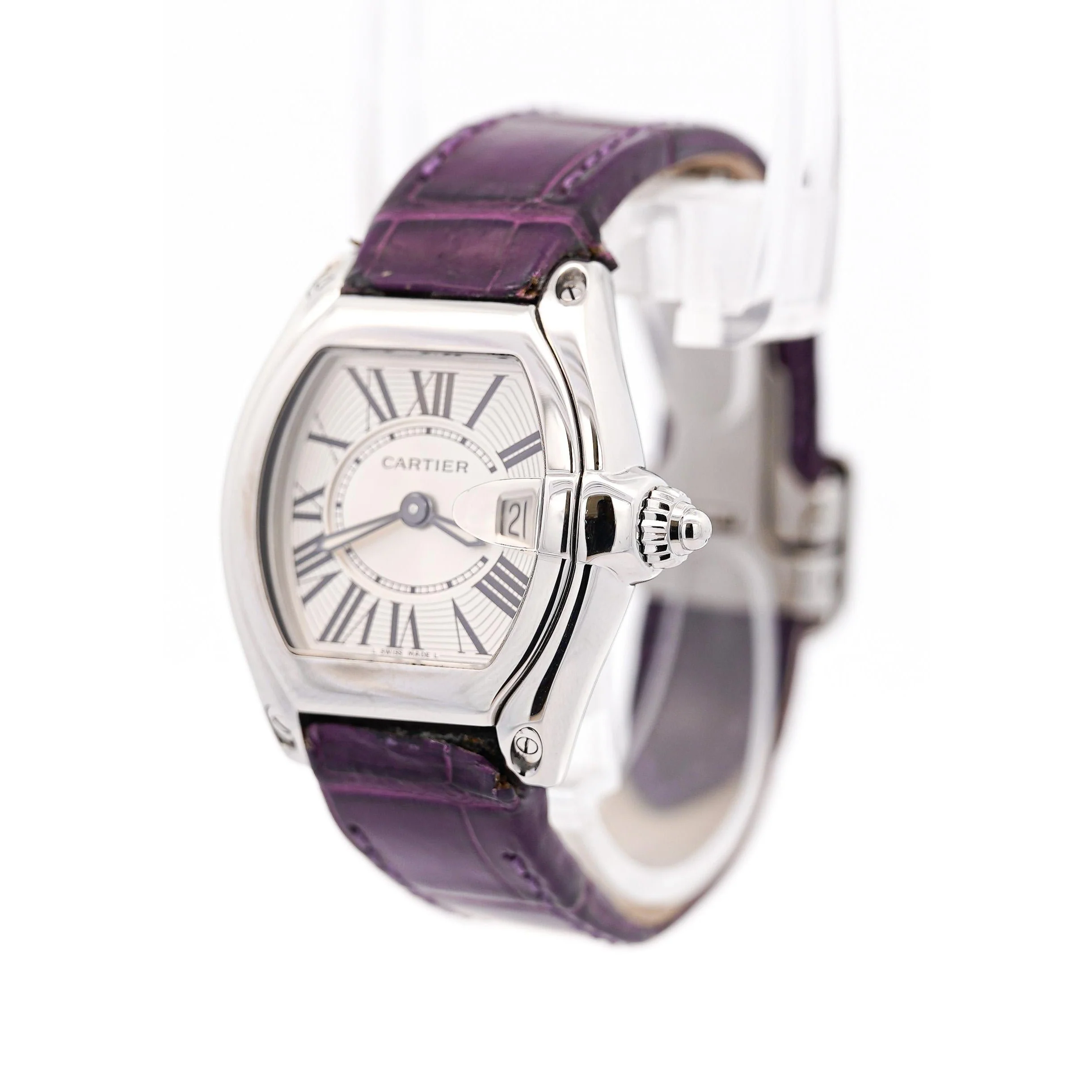 Cartier Roadster 31mm Ref. 2875 Purple Purple Leather Strap Steel Watch - Image 2