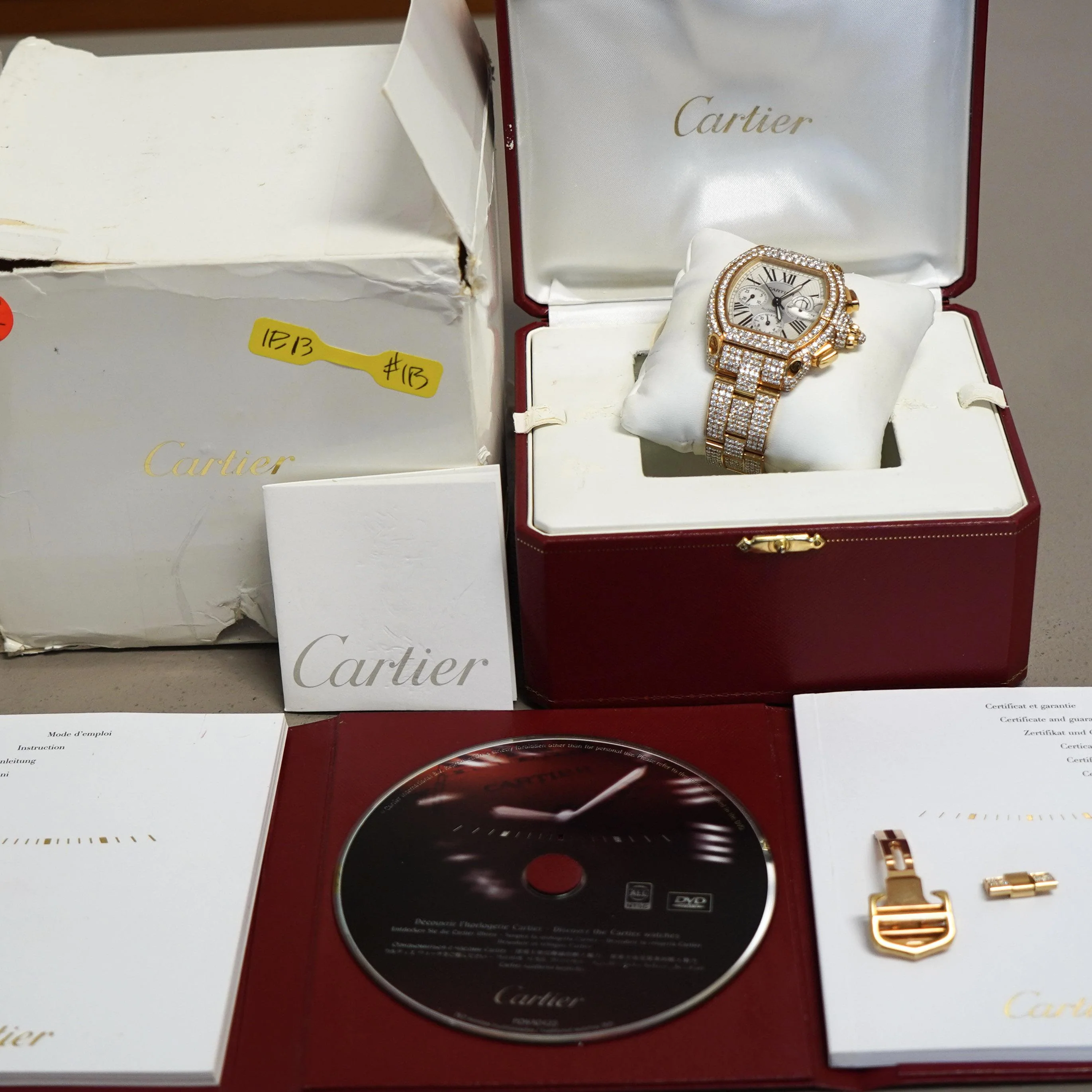 Cartier Roadster XL Chronograph 2619 in 18K Gold Diamond Set Watch - Image 13