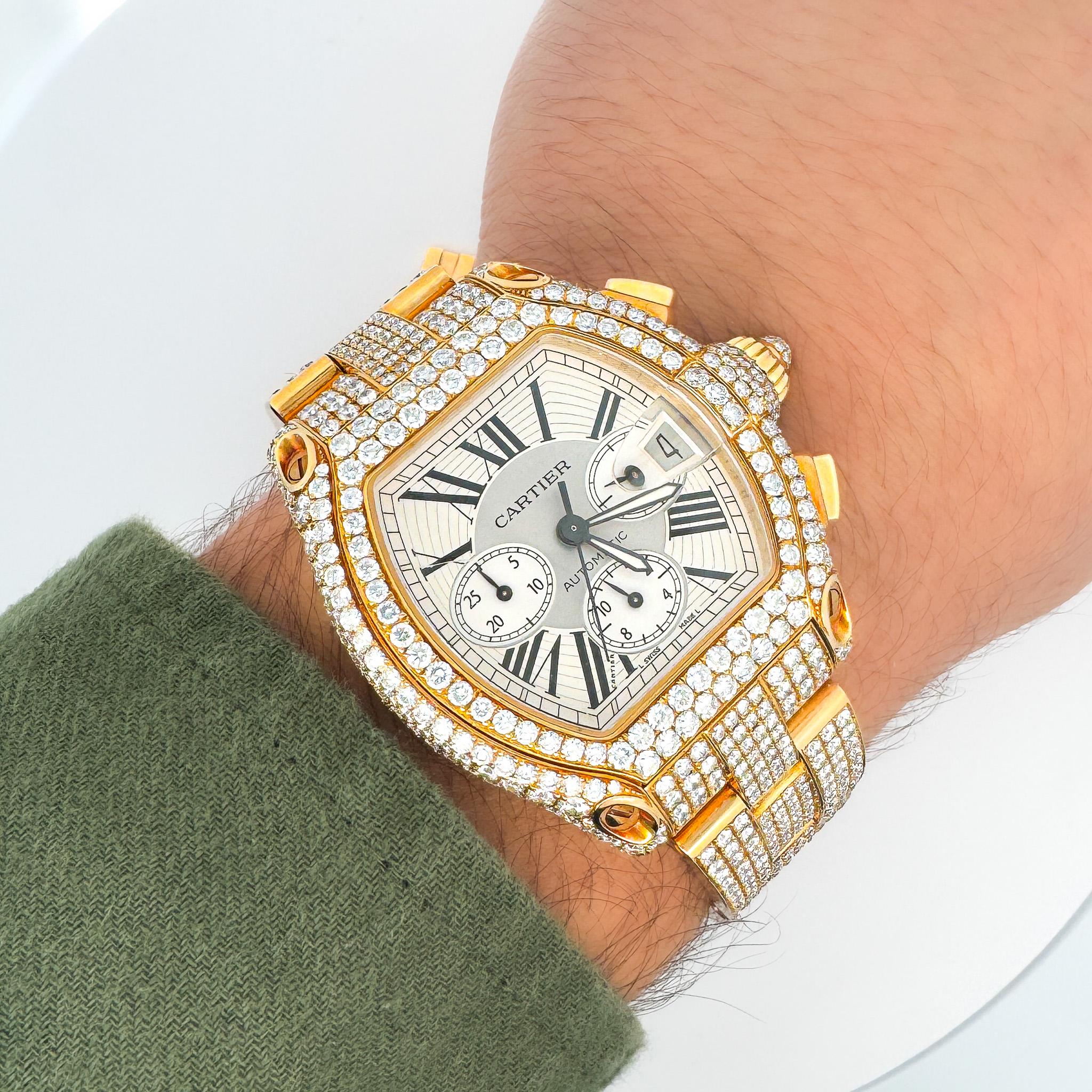 Cartier Roadster XL Chronograph 2619 in 18K Gold Diamond Set Watch - Image 14