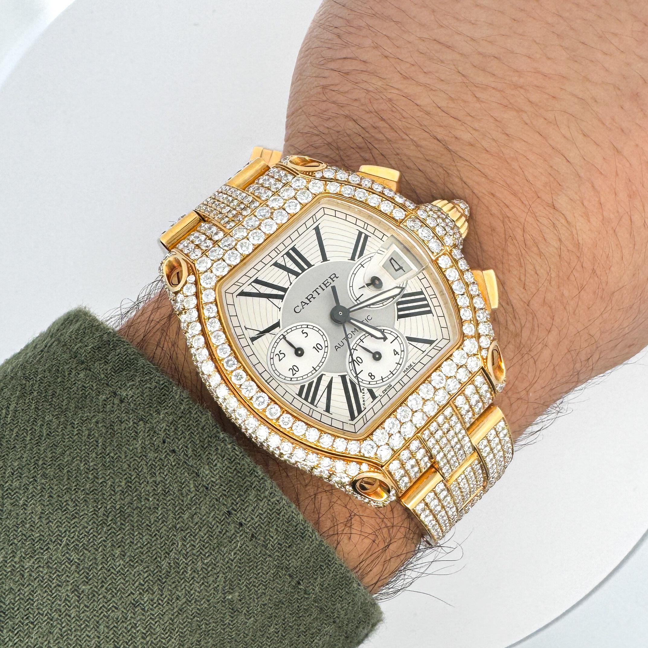Cartier Roadster XL Chronograph 2619 in 18K Gold Diamond Set Watch - Image 2