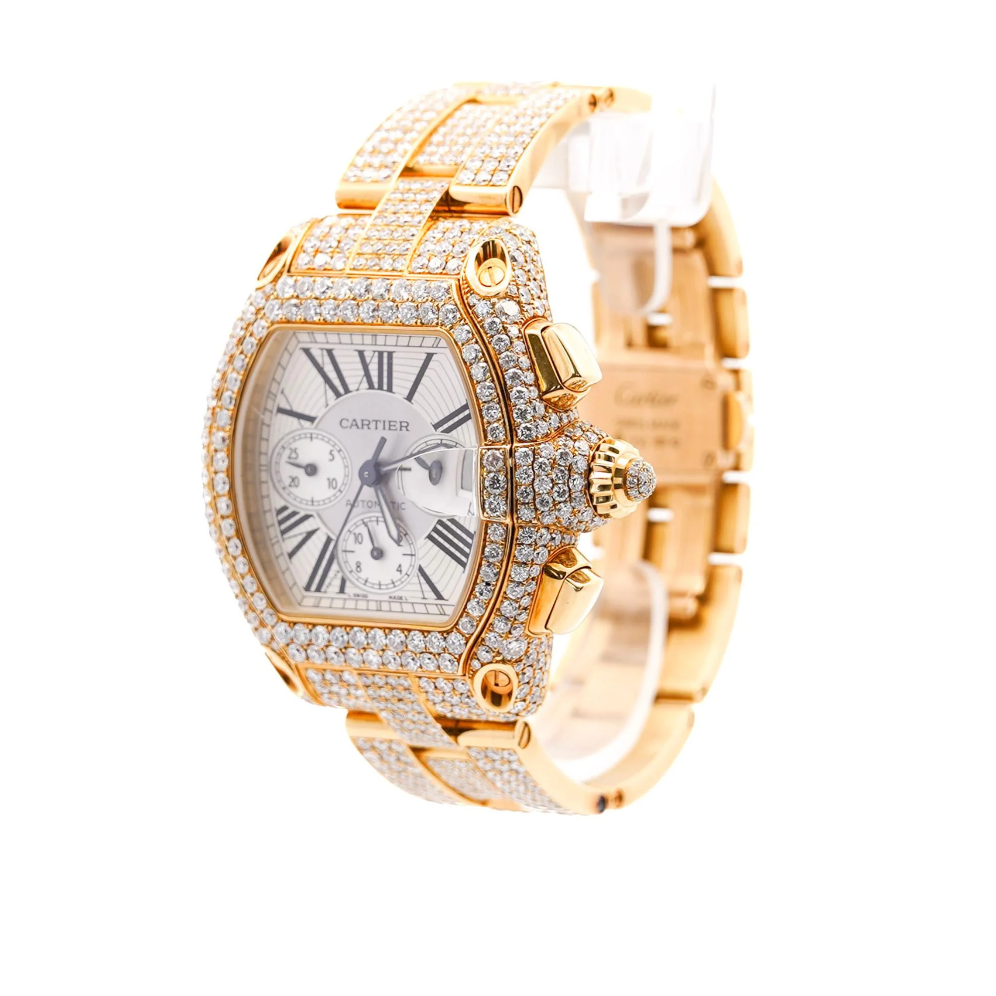Cartier Roadster XL Chronograph 2619 in 18K Gold Diamond Set Watch - Image 4