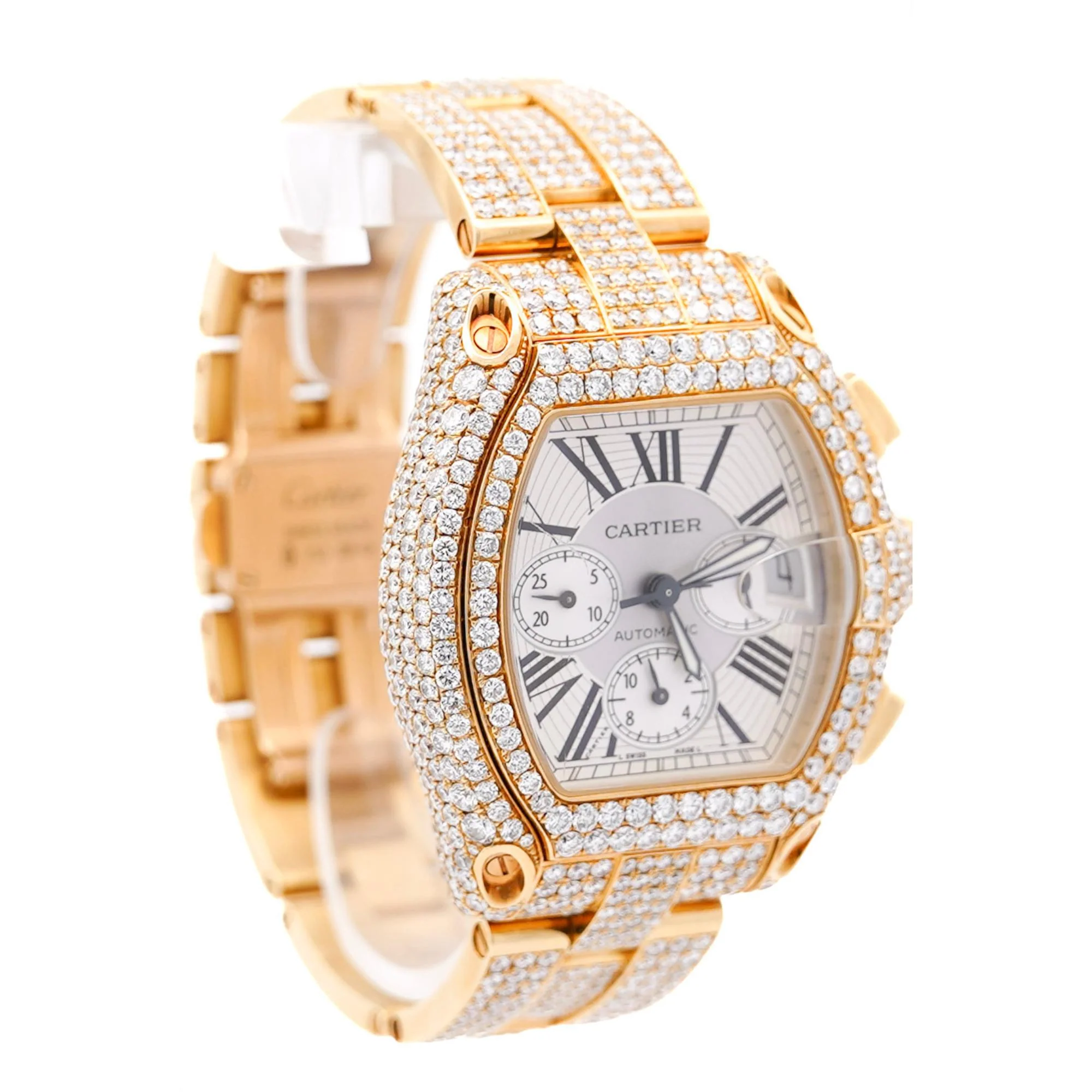Cartier Roadster XL Chronograph 2619 in 18K Gold Diamond Set Watch - Image 8