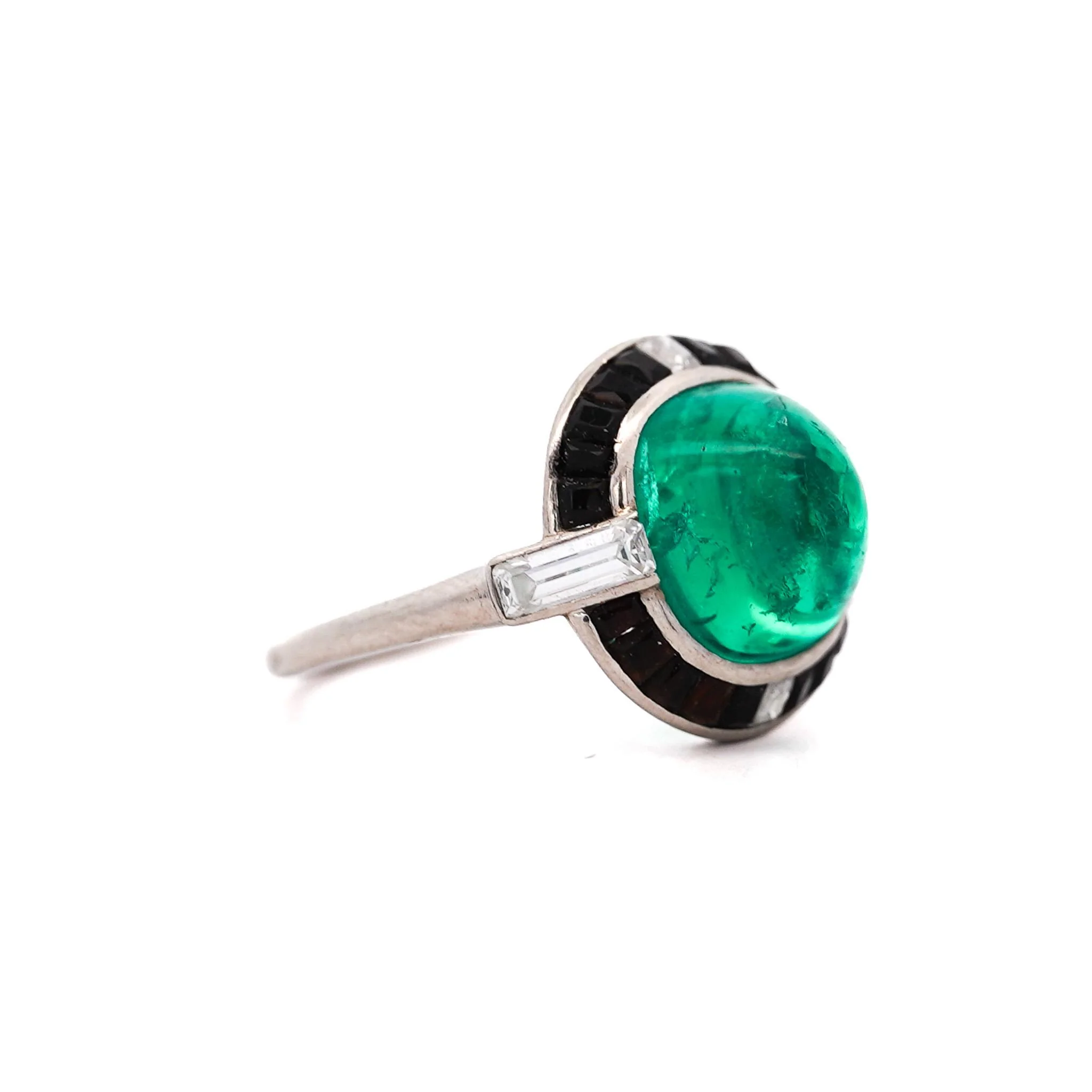 Cartier Signed Art Deco Colombian Emerald Onyx & Diamond Platinum Ring - Image 4