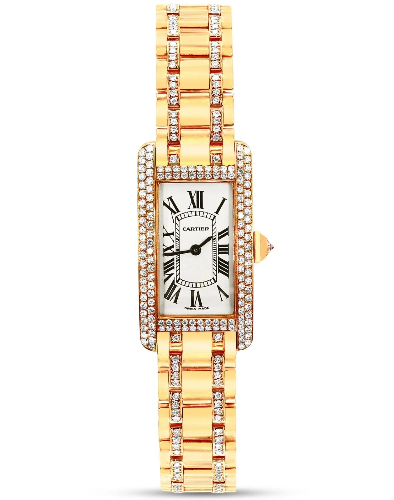 Cartier Tank 1710 Américaine Diamond Bezel Quartz 18K Gold Watch