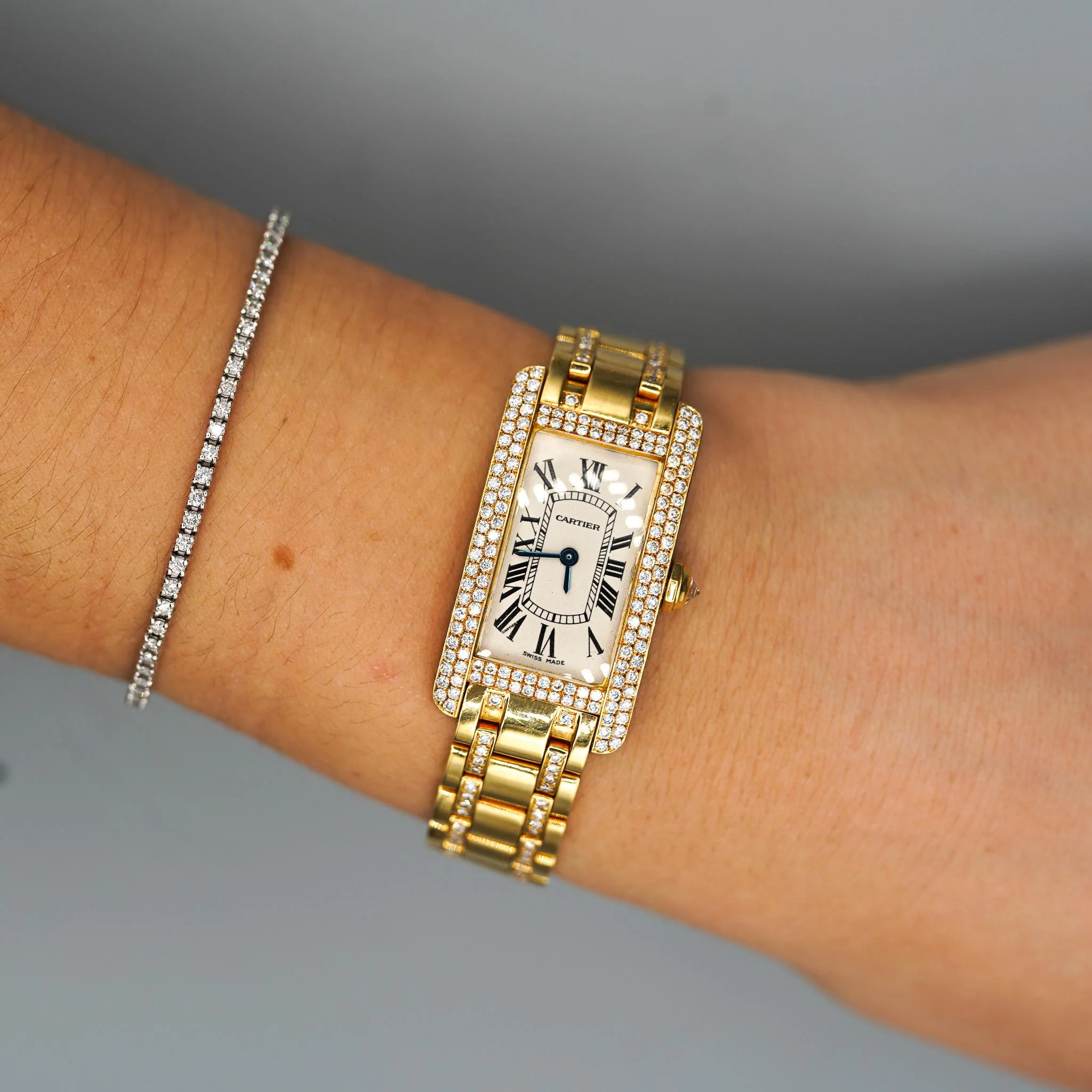 Cartier Tank 1710 Américaine Diamond Bezel Quartz 18K Gold Watch - Image 8