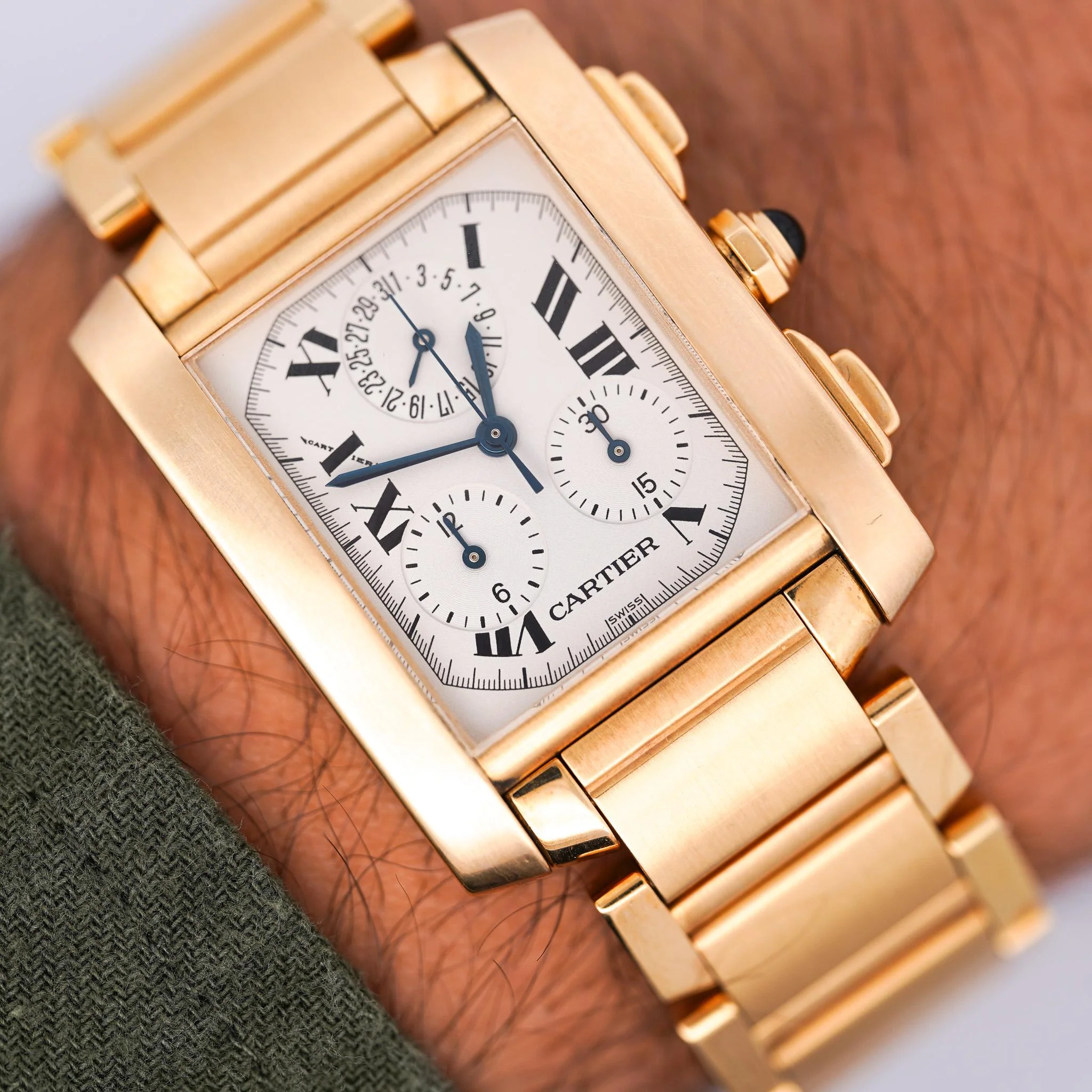 Cartier Tank Française 1830 Chronograph 18K Gold Watch - Image 11