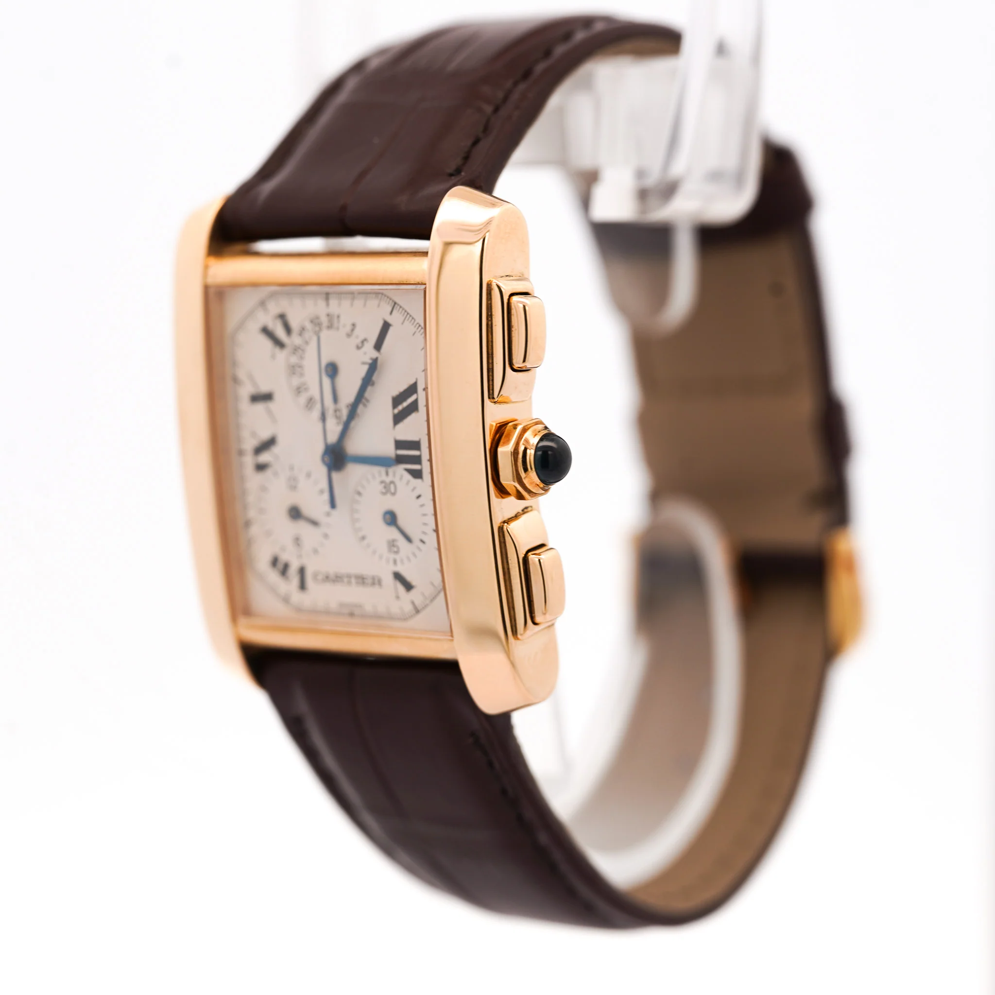 Cartier Tank Francaise Chronograph XL 1830 18K Gold Leather Watch - Image 2