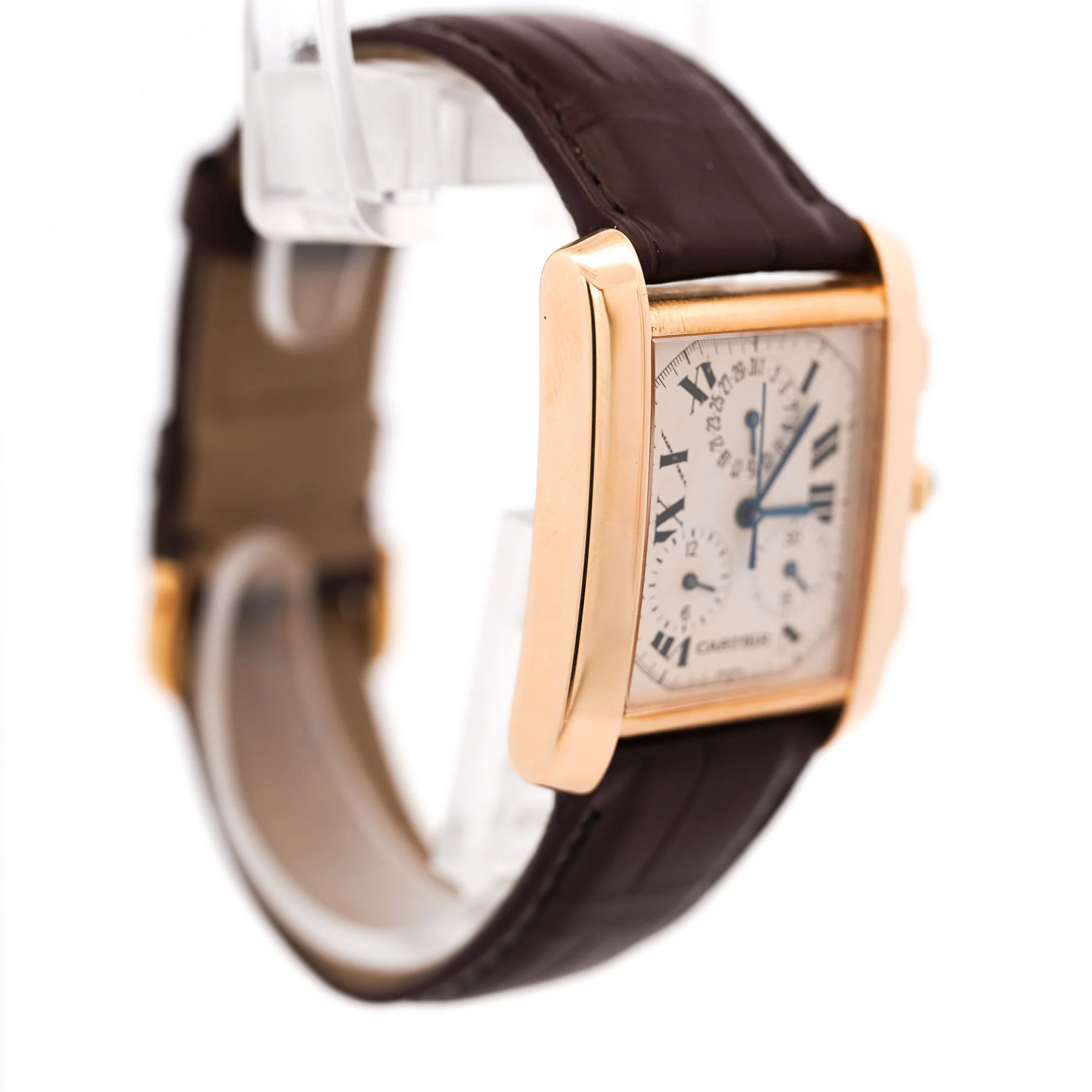 Cartier Tank Francaise Chronograph XL 1830 18K Gold Leather Watch - Image 3
