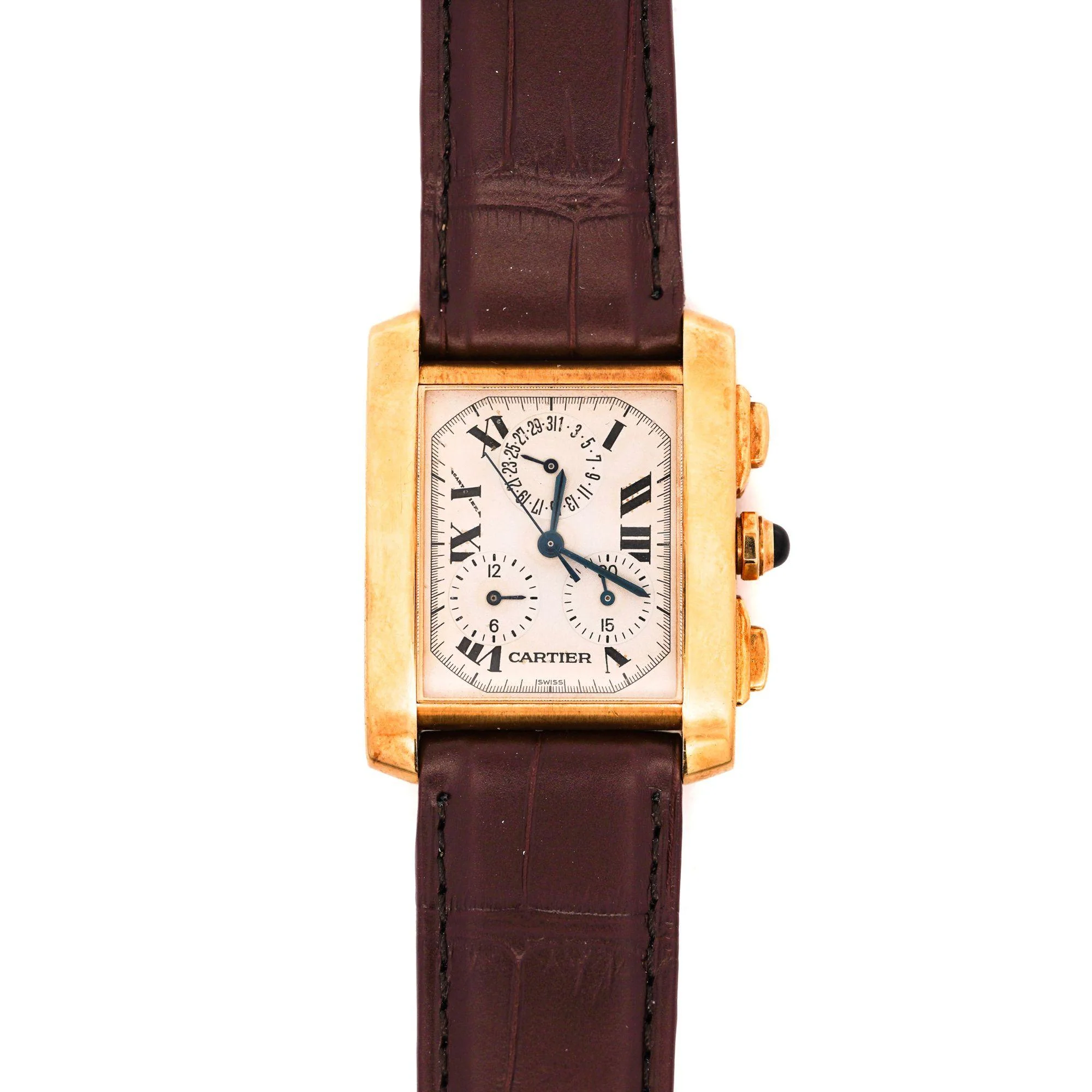 Cartier Tank Francaise Chronograph XL 1830 18K Gold Leather Watch - Image 7