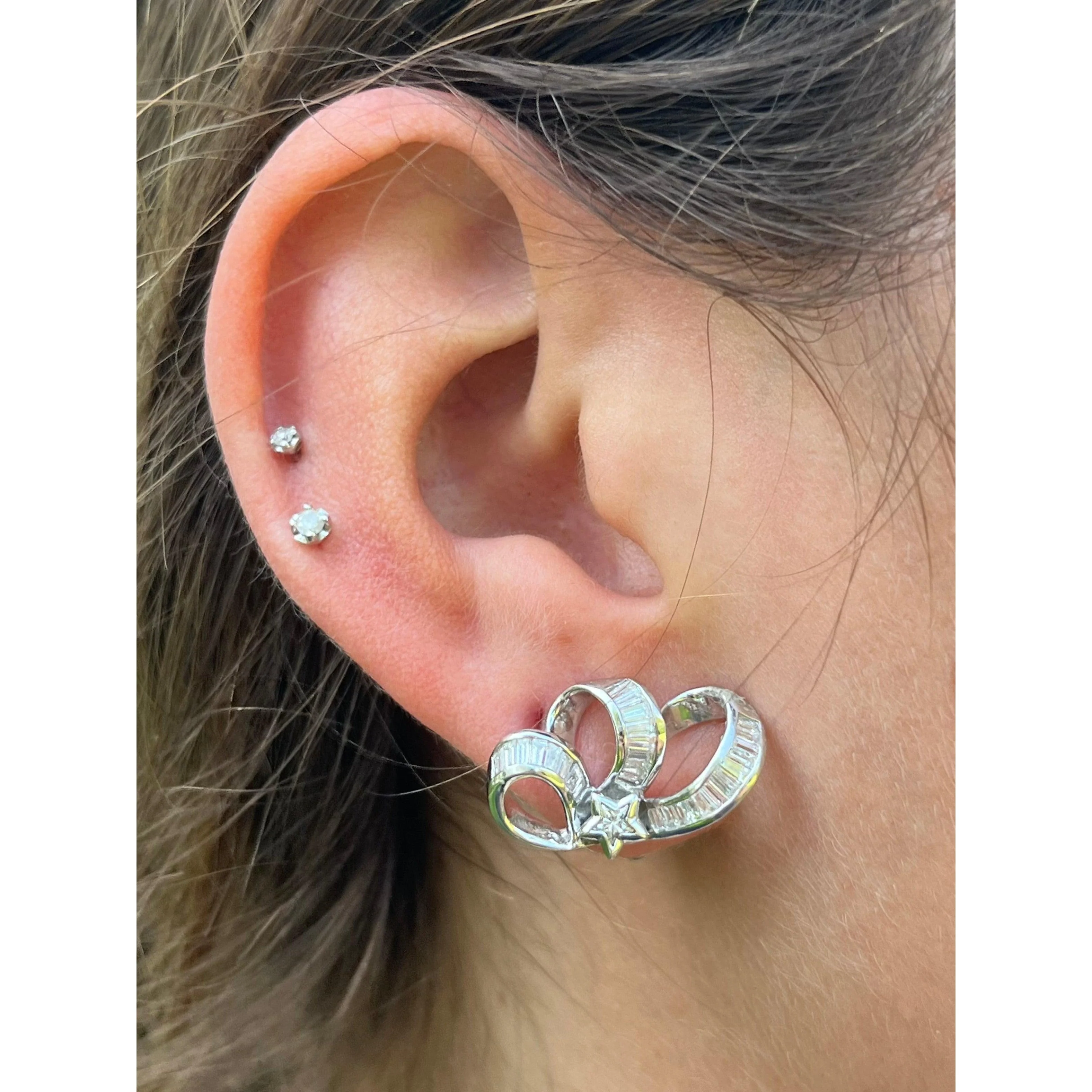 Celestial Cloud and Star Diamond Stud Earrings in 18k White Gold - Image 3