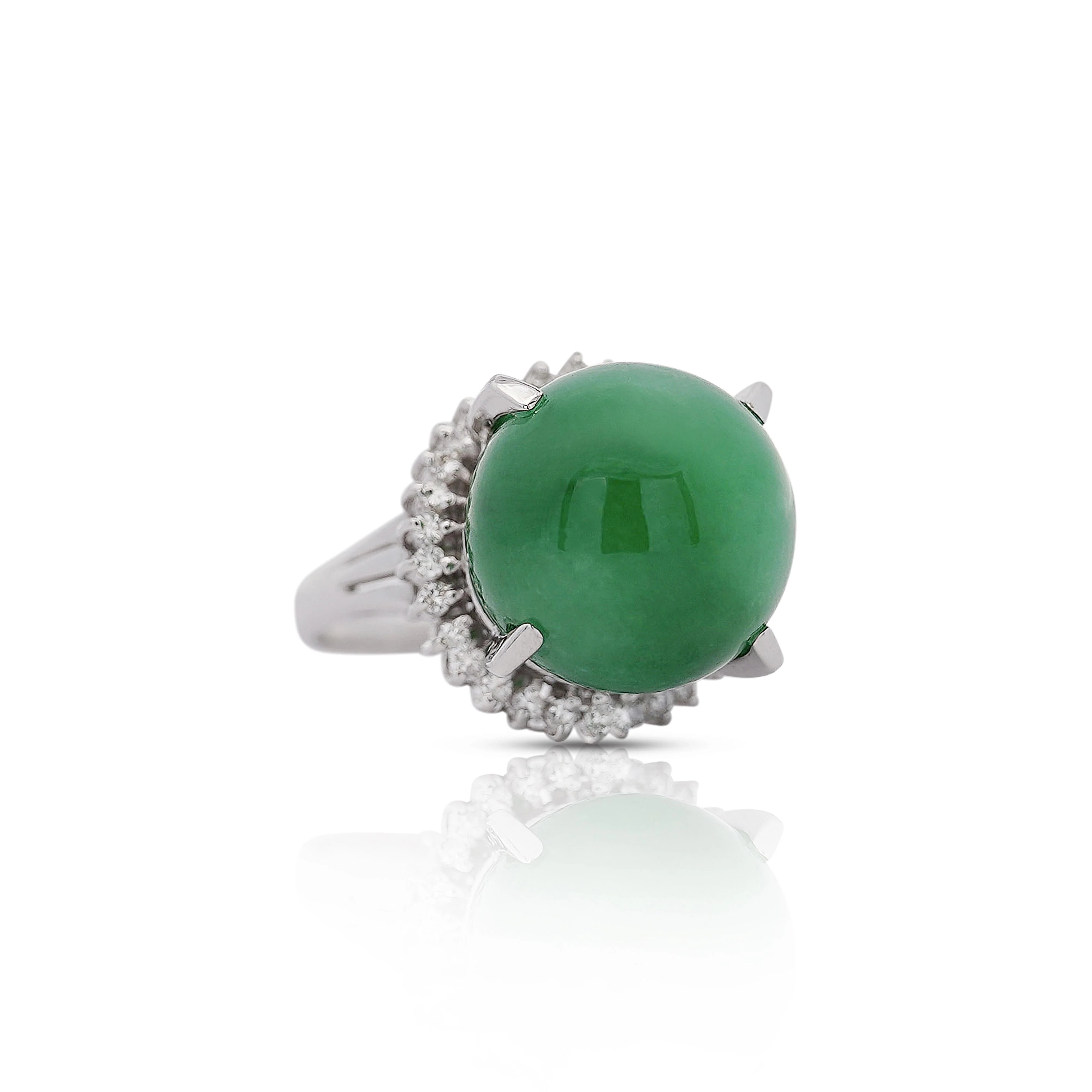 Certified 30 Carat Untreated Jadeite Jade & Diamond Platinum Ring - Image 9
