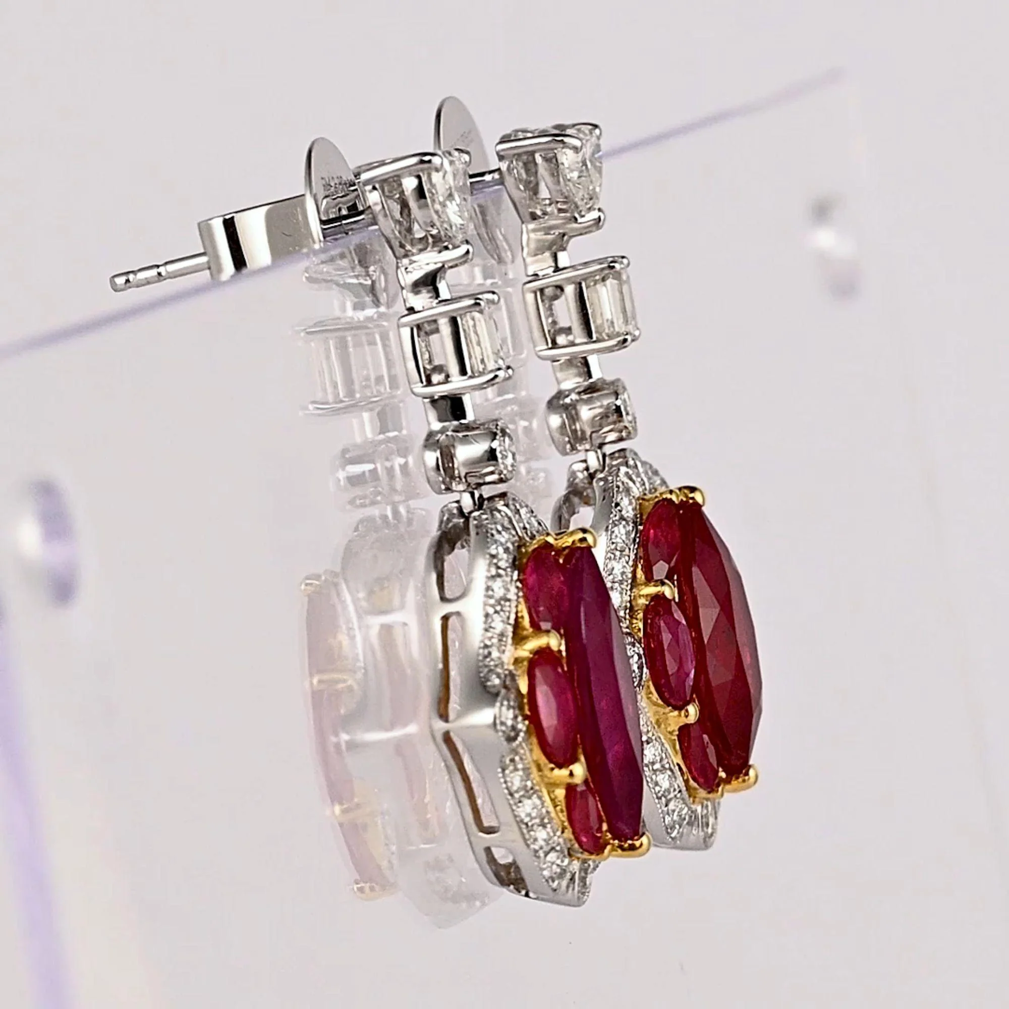 Certified 9.47 Carat Burma Ruby & Diamond Milgrain Chandelier Drop Earrings - Image 3