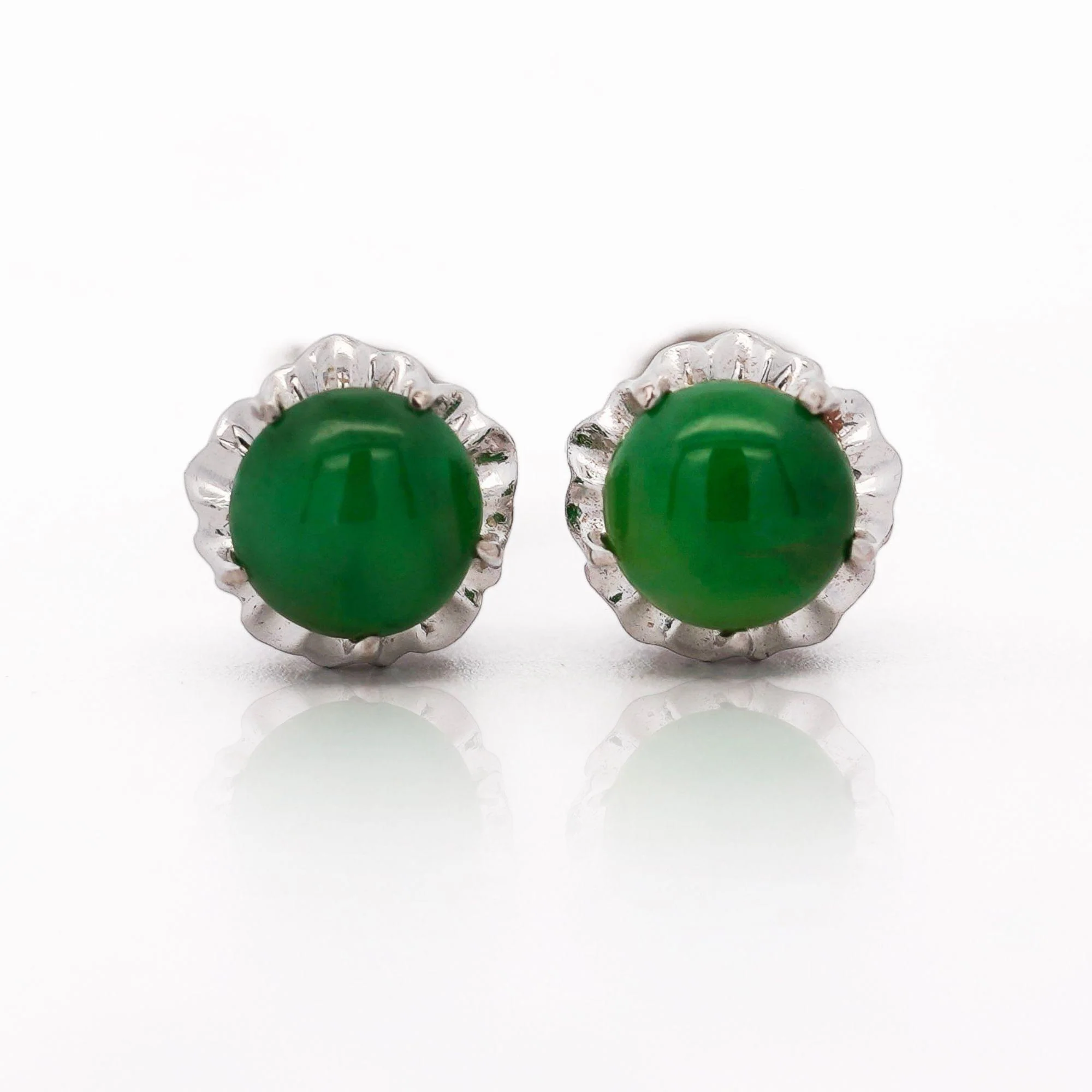 Certified Jadeite Jade A Platinum Stud Earrings