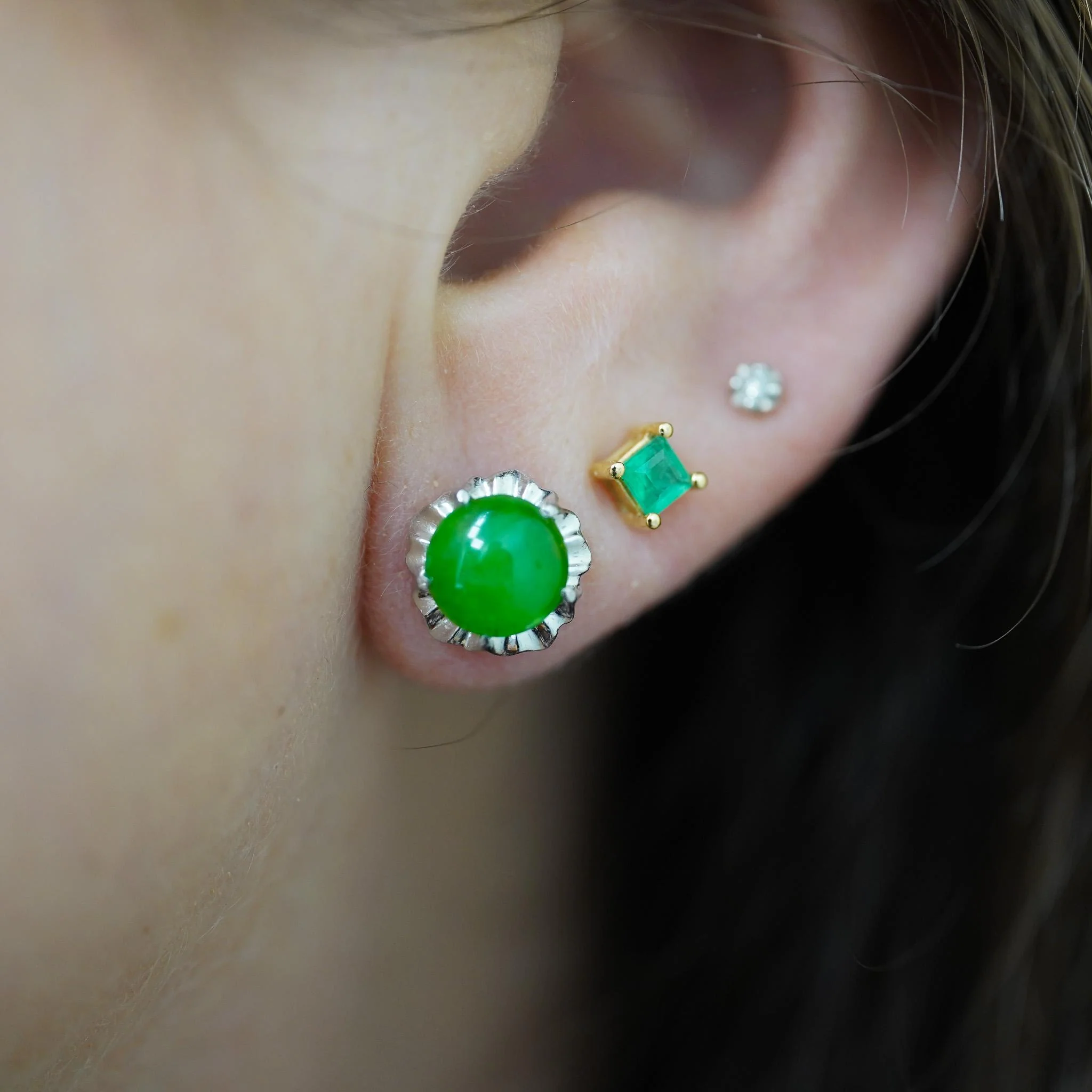 Certified Jadeite Jade A Platinum Stud Earrings - Image 10