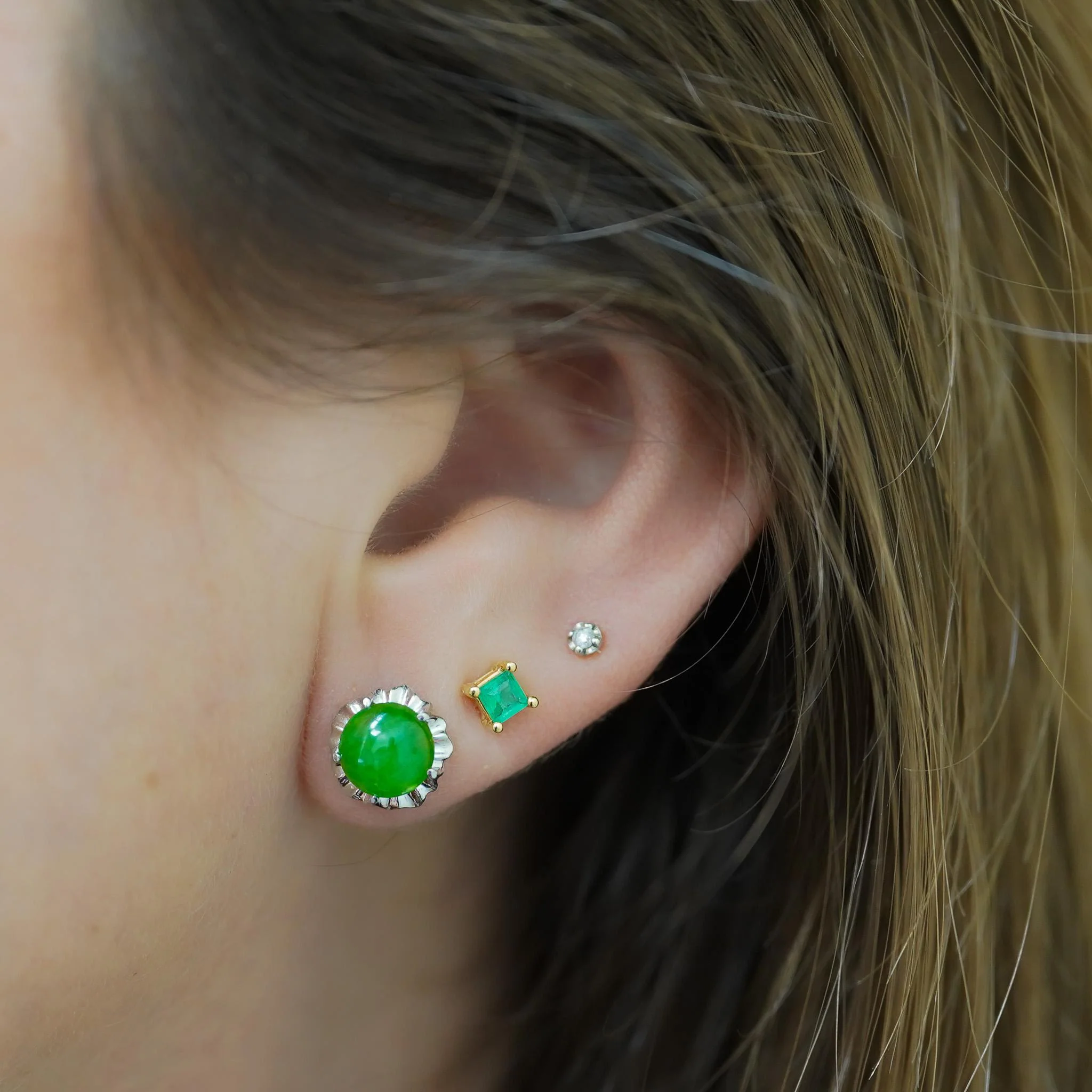 Certified Jadeite Jade A Platinum Stud Earrings - Image 2