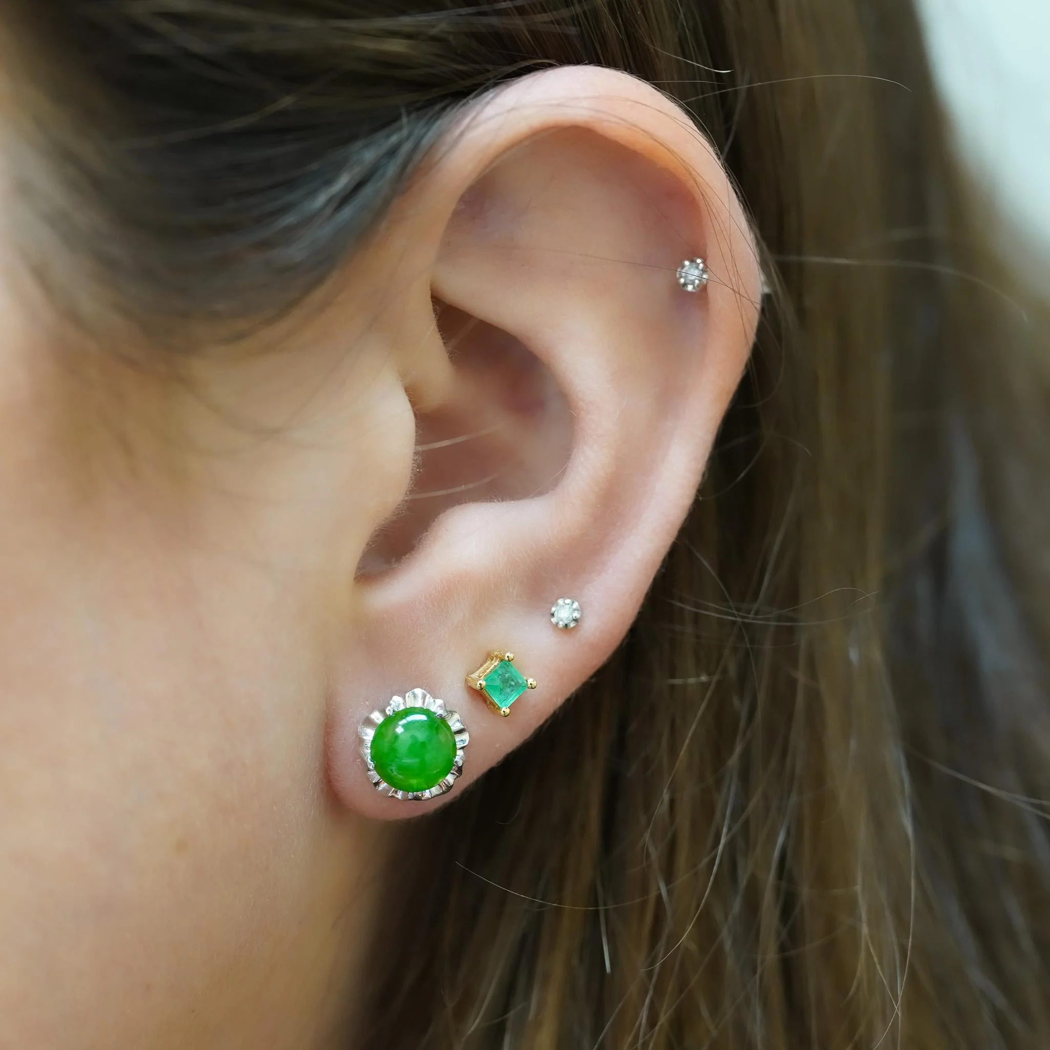 Certified Jadeite Jade A Platinum Stud Earrings - Image 3