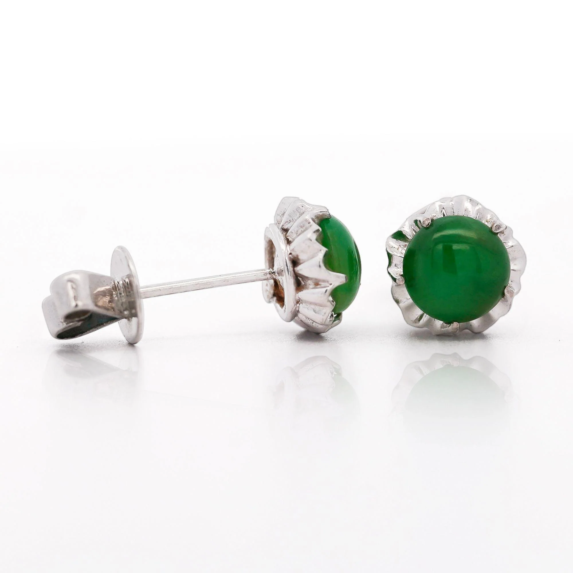 Certified Jadeite Jade A Platinum Stud Earrings - Image 4