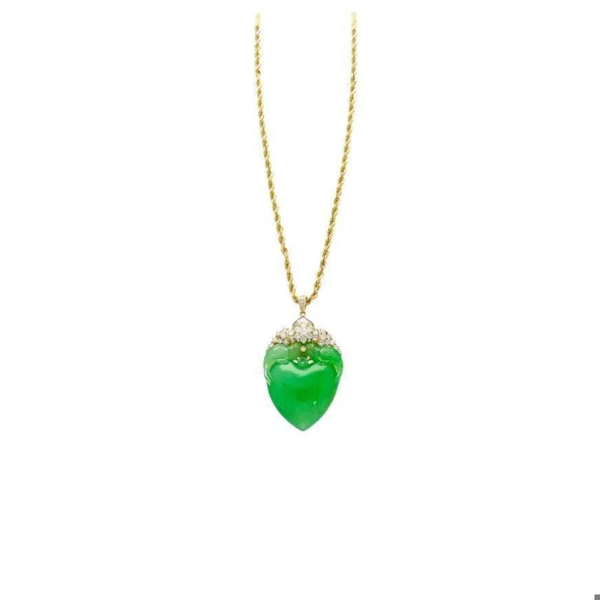 Certified Jadeite Jade Grade A Fei Cui Two Bird Feeding Motif Pendant in 18k - Image 3