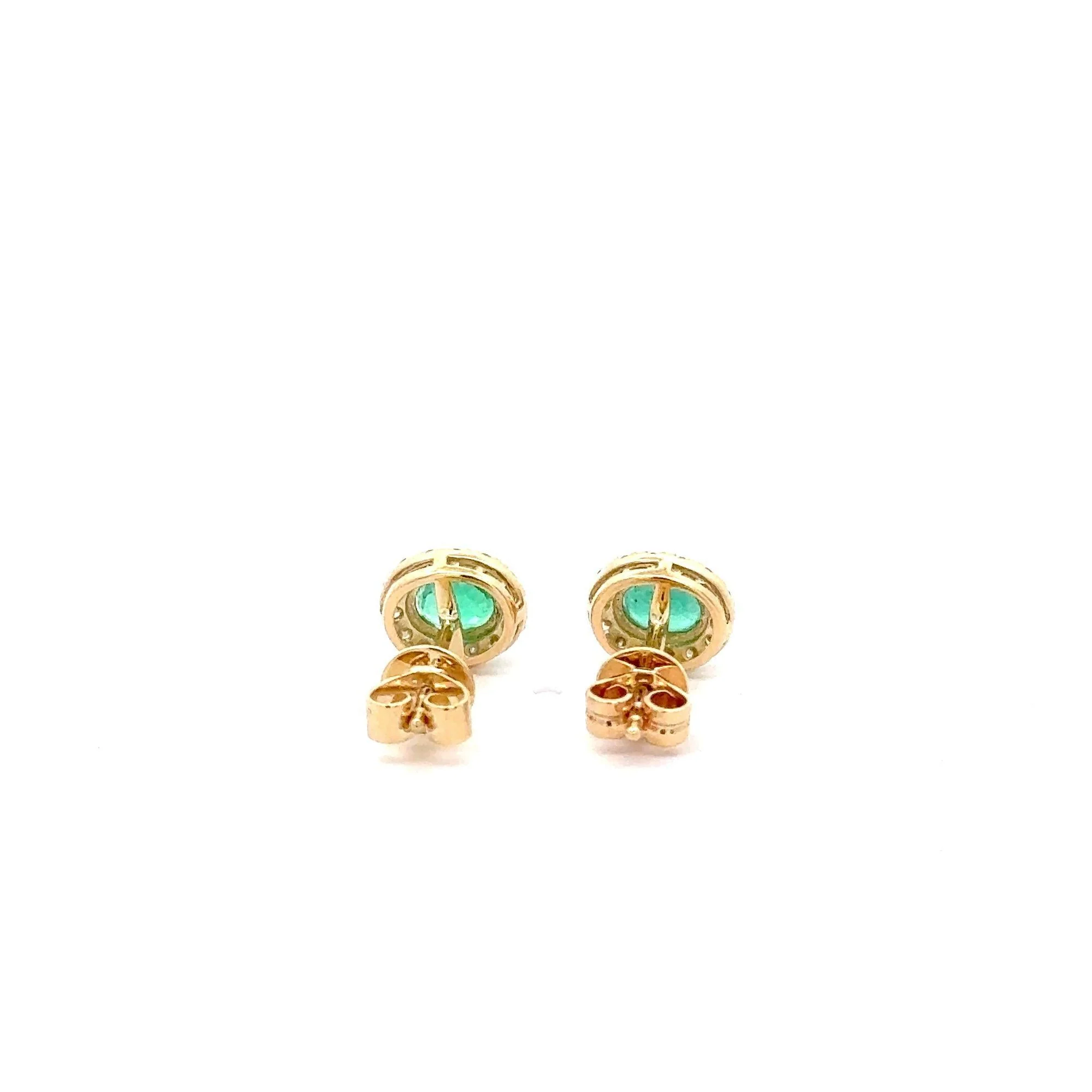 Certified Oval Cut Emerald & Diamond Halo Stud Earring in 14K Gold - Image 8