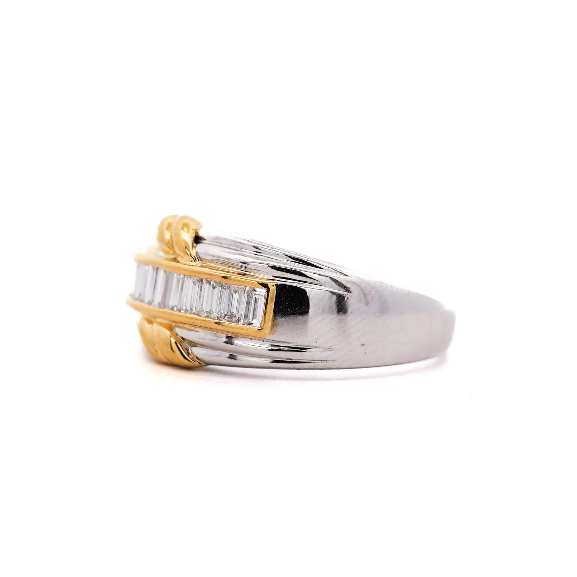 Channel Baguette Diamond Platinum 18K Gold Band Ring - Image 4