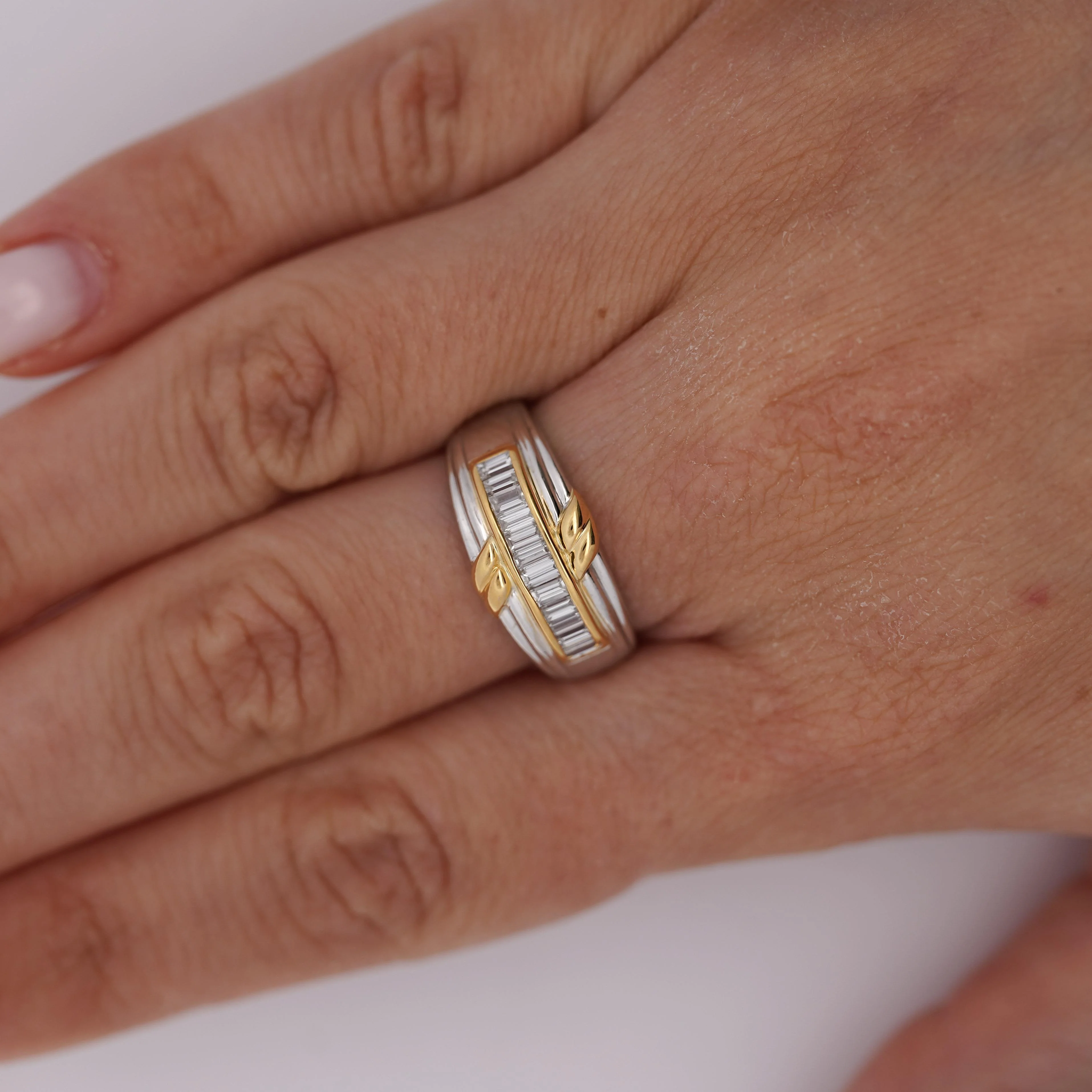 Channel Baguette Diamond Platinum 18K Gold Band Ring - Image 6