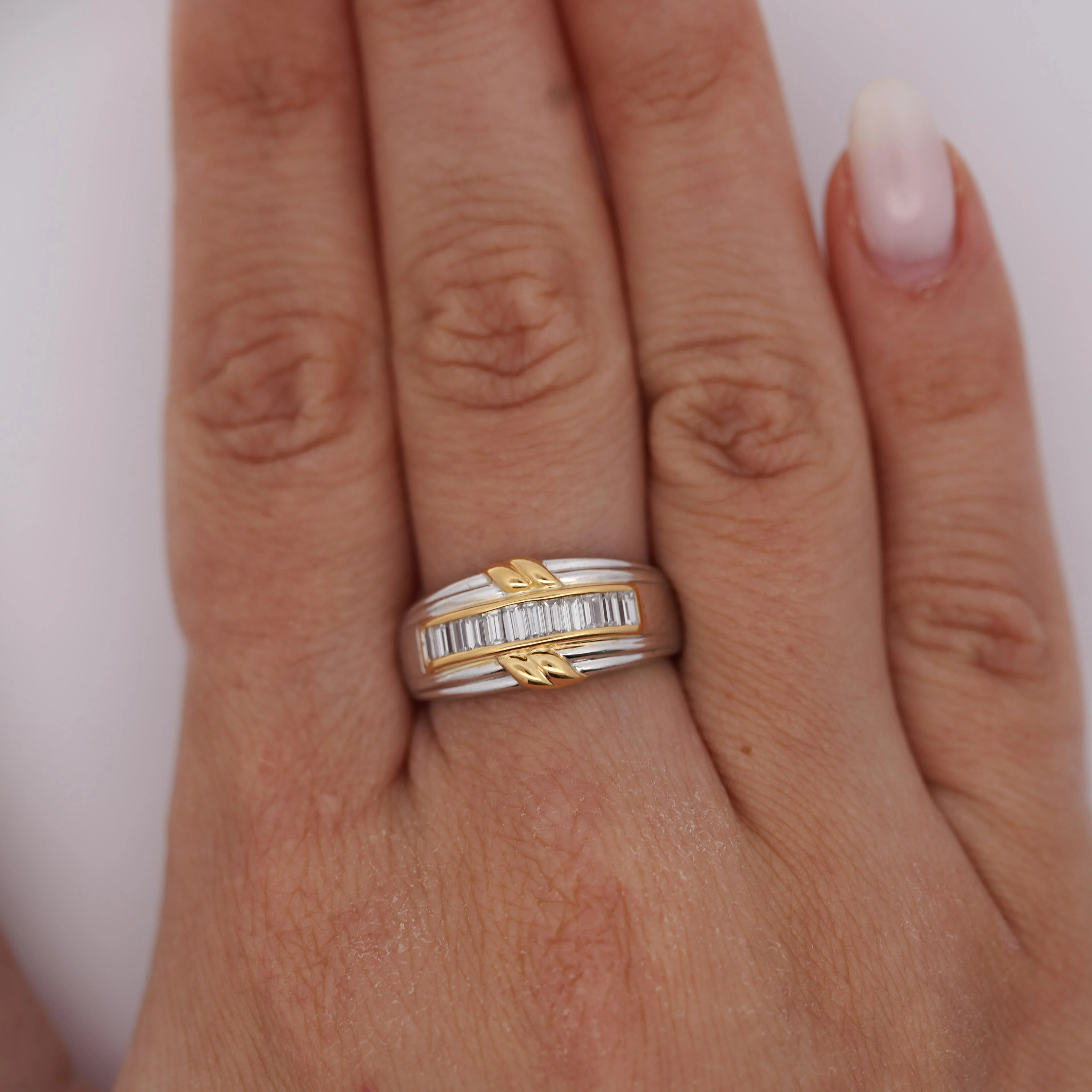 Channel Baguette Diamond Platinum 18K Gold Band Ring - Image 7